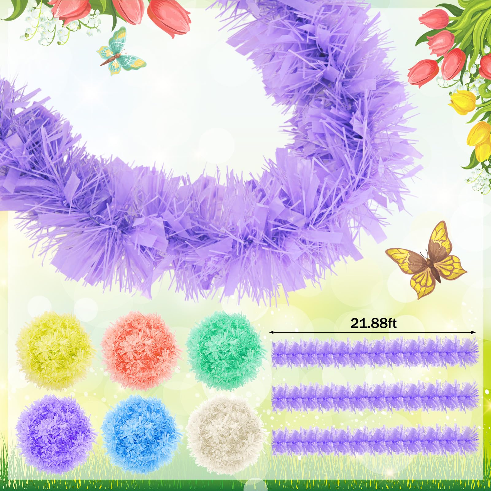 Riceshoot 131.23 ft Christmas Tinsel Garland Macarons Metallic Garland Decoration Hanging Twist Glittering Christmas Garlands fo