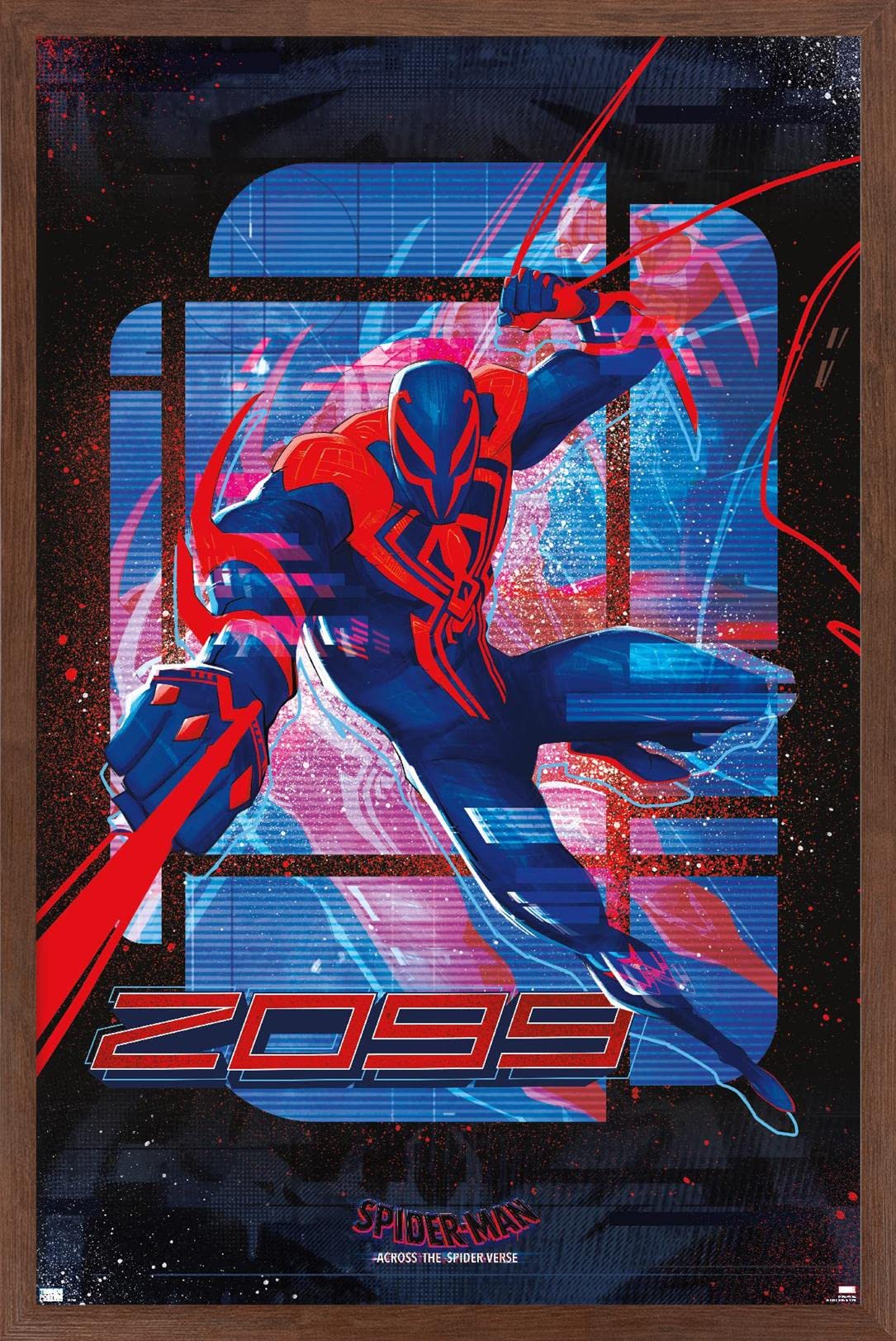 Trends International Marvel Spider-Man: Across The Spider-Verse - Spider-Man 2099 Wall Poster, 14.72'' X 22.37'', Mahogany Frame