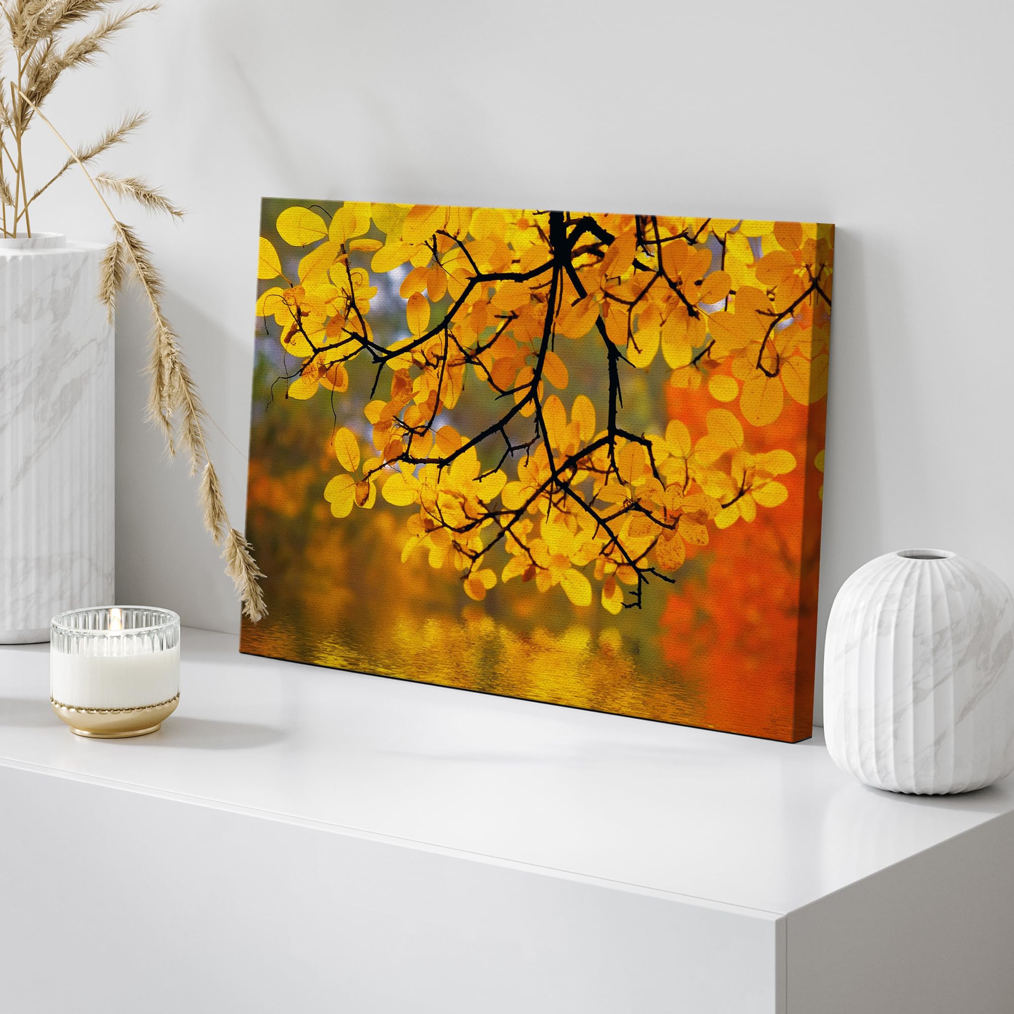 Wall26 Canvas Print Wall Art Yellow Leaves In The Forest With Bokeh Camera Effect Floral Nature Photography Realism Bohemian Sce