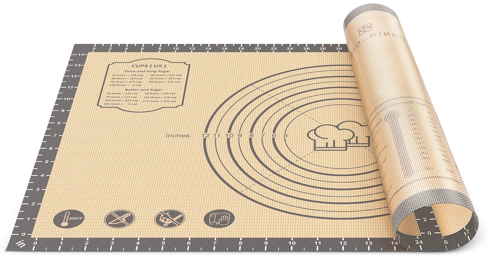 Baking Mat, 28 x 20 Large Silicone Non-slip Baking Pastry Mat with Measurement, Non Stick Silicone Mats for Kitchen Counter, Fon