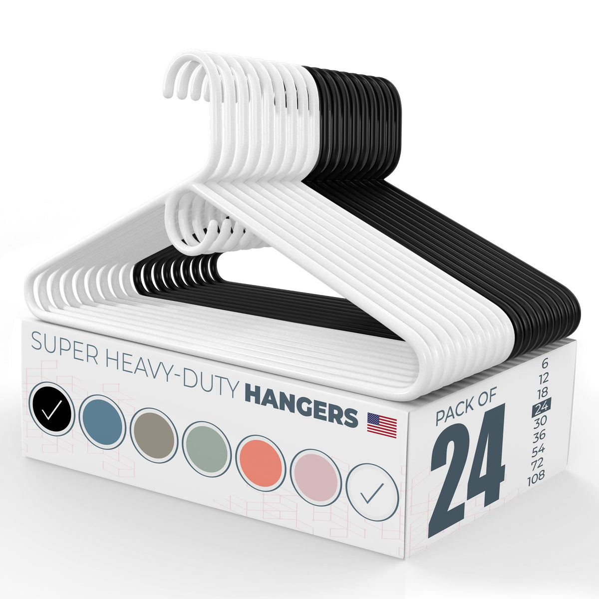 24Pk Made In Usa Super Heavy Duty Plastic Clothes Hangers | 20 30 50 100 Pack Available | Strong Plastic Hangers | Plastic Coat