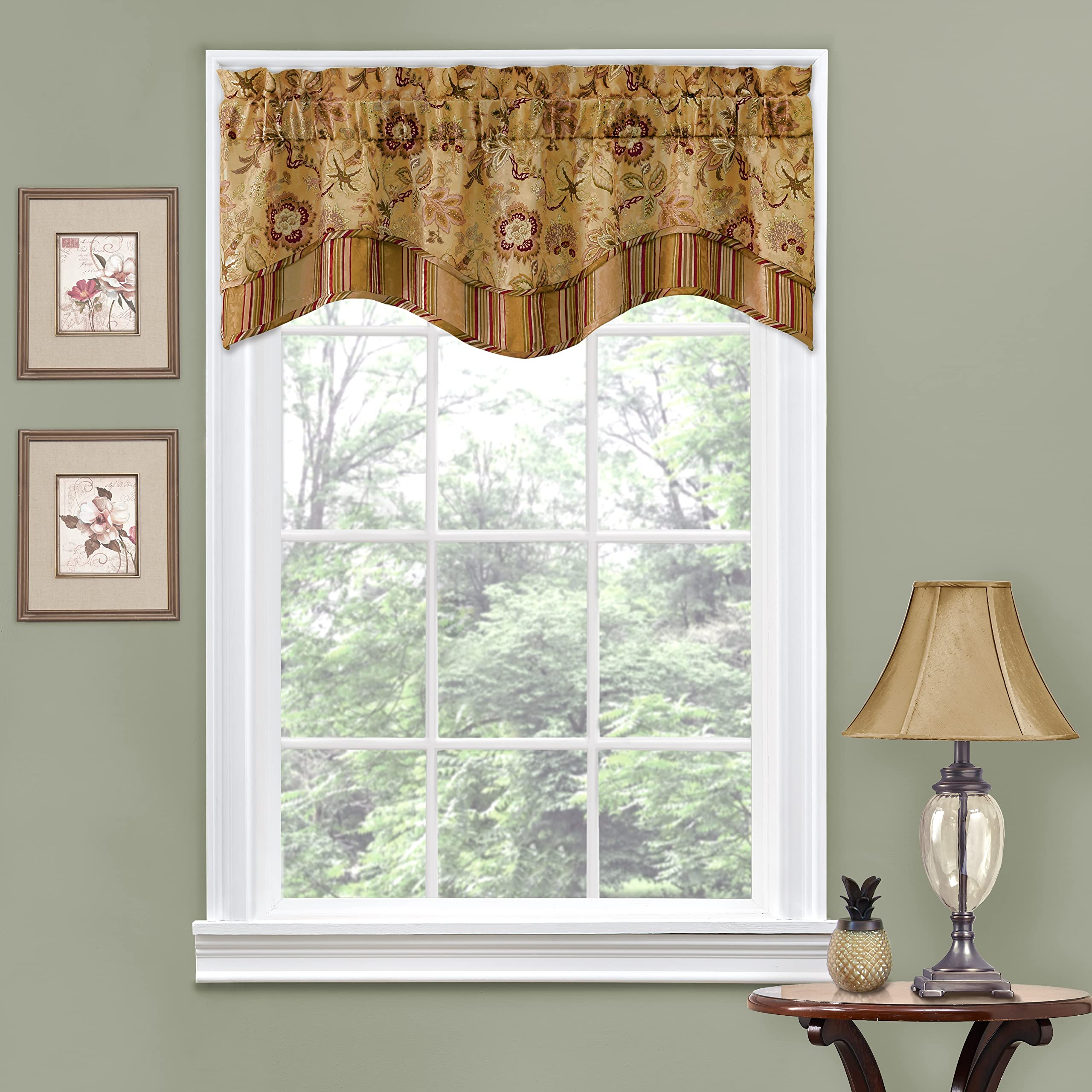 Waverly Traditions Navarra Farmhouse Scalloped Rod Pocket Valance for Windows in Bedroom, Kitchen, or Living Room, 52 x 16, Anti
