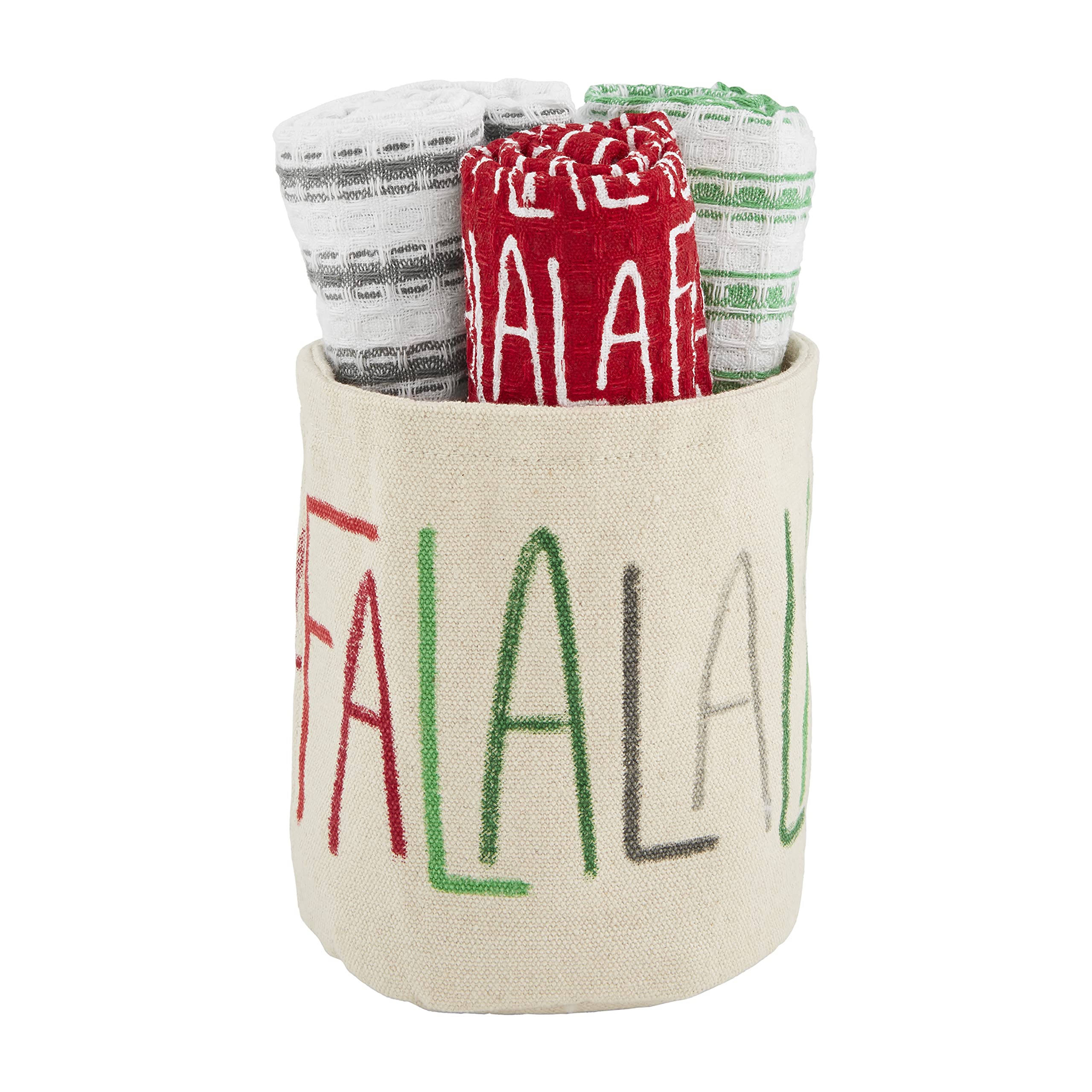 Mud Pie Christmas Towel Basket Set, Fa La La, 21'' X 14''