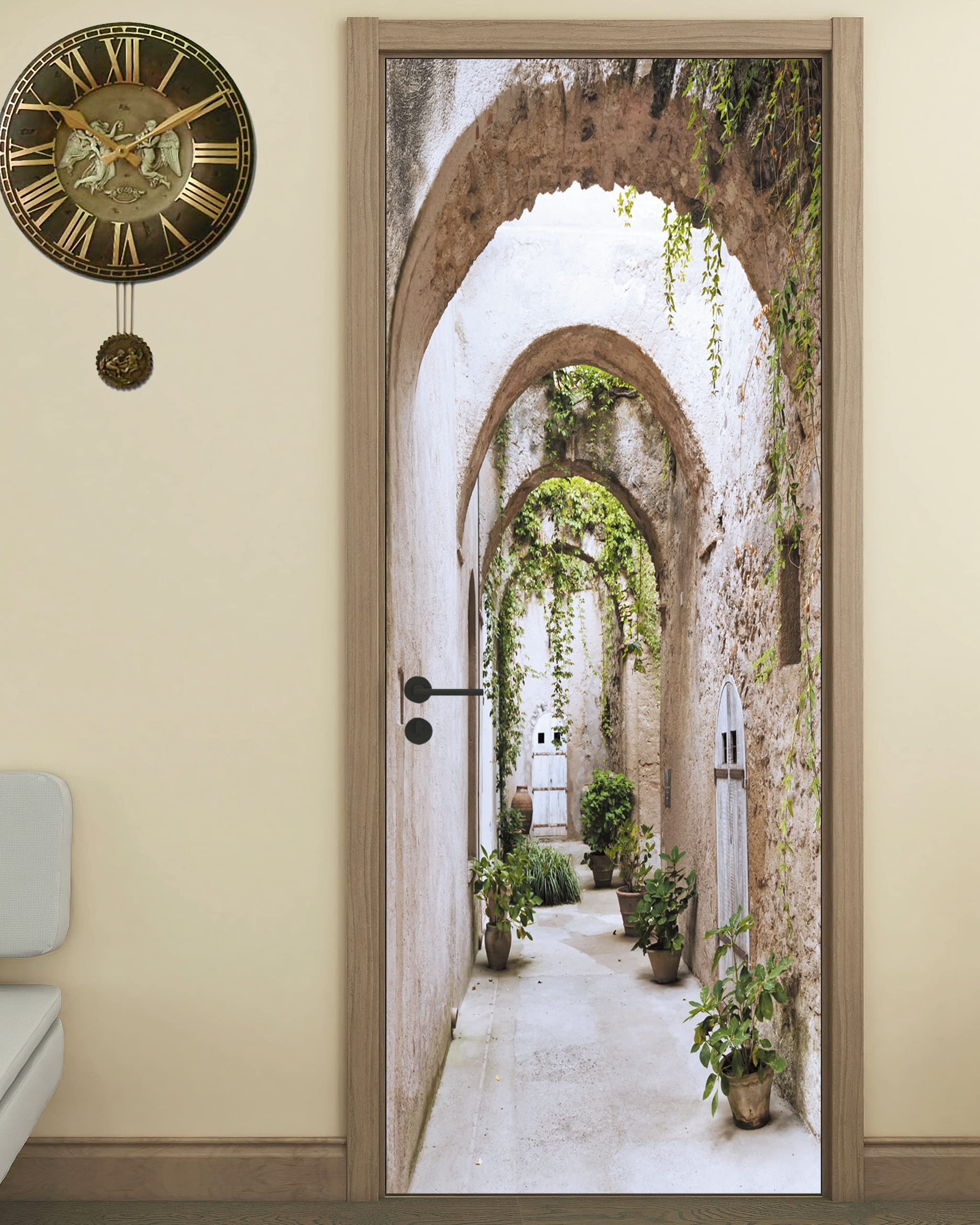 Flfk 3D Door Mural - Arch-Shaped Corridor Peel & Stick Door Wallpaper, Removable Self-Adhesive, Set Of 2 Sheets 30.3 W X 78.7 L