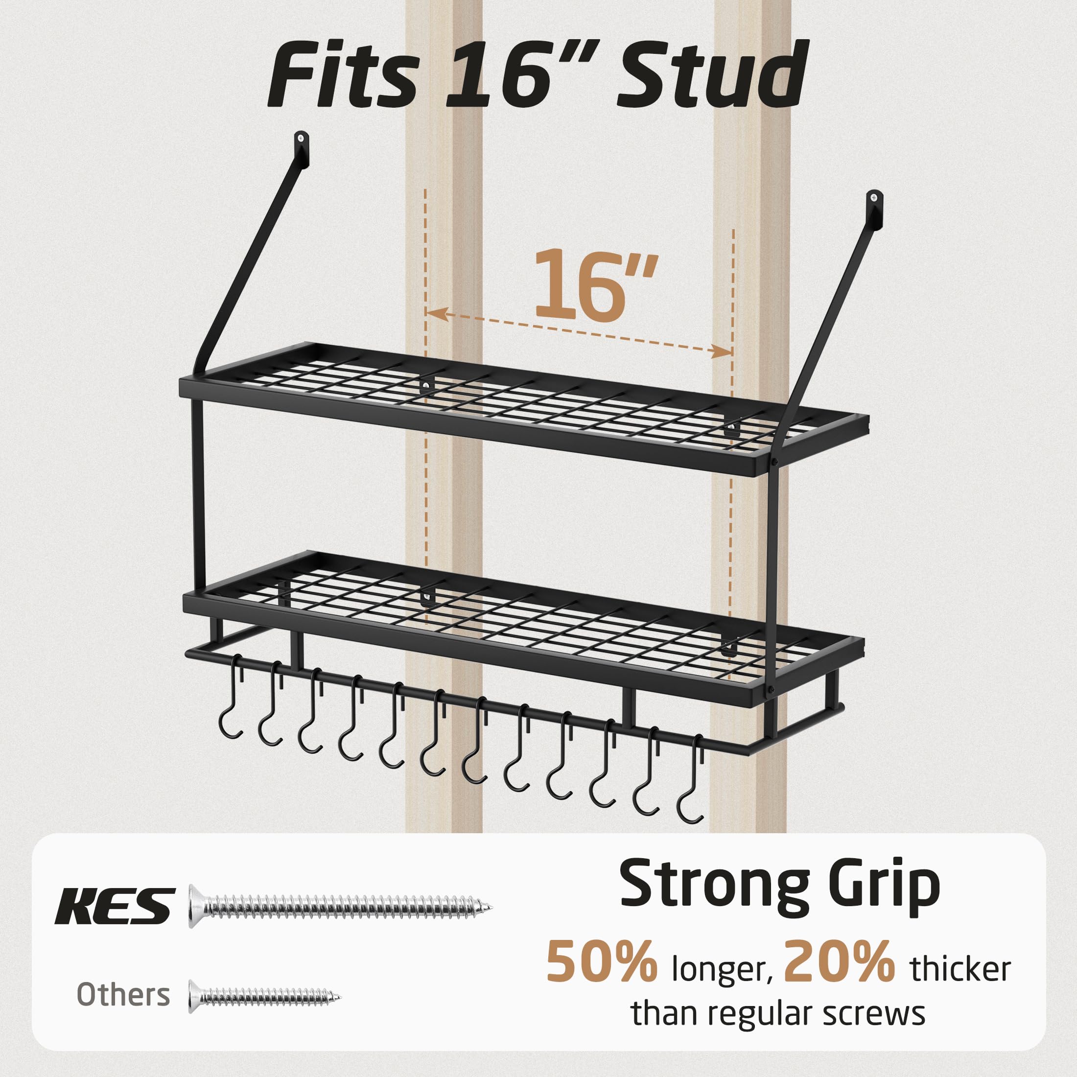 Kes 30-Inch Kitchen Pot Rack - Mounted Hanging Rack For Kitchen Storage And Organization- Matte Black 2-Tier Wall Shelf For Pots