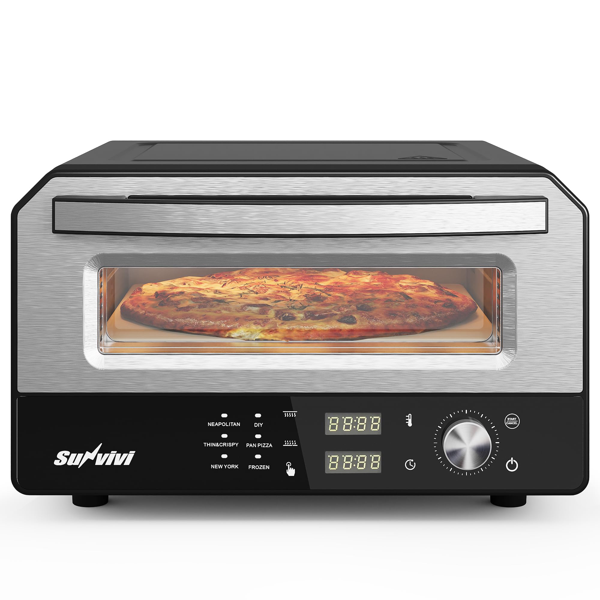 SUNVIVIPRO Pizza Oven Indoor Outdoor: Heats up to 750?, Up to 12 Electric Countertop Pizza Maker with 6 Presets, Control Knob, P