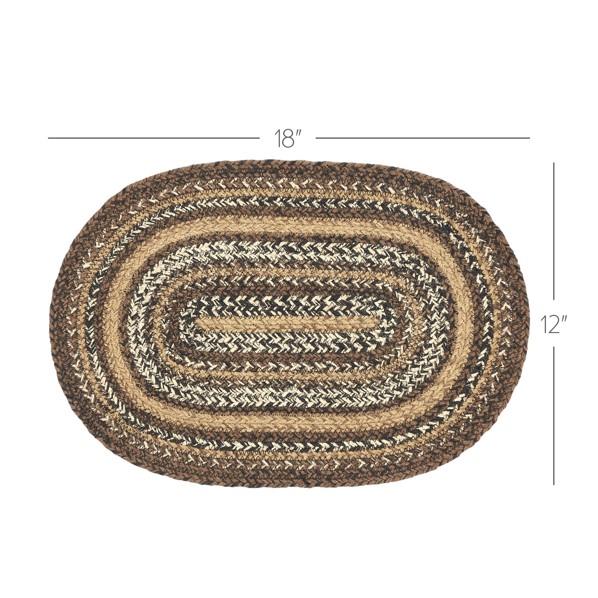 Vhc Brands Country Espresso Table Placemat, Brown Black Tan, Jute Blend, Oval, 12X18 Inches