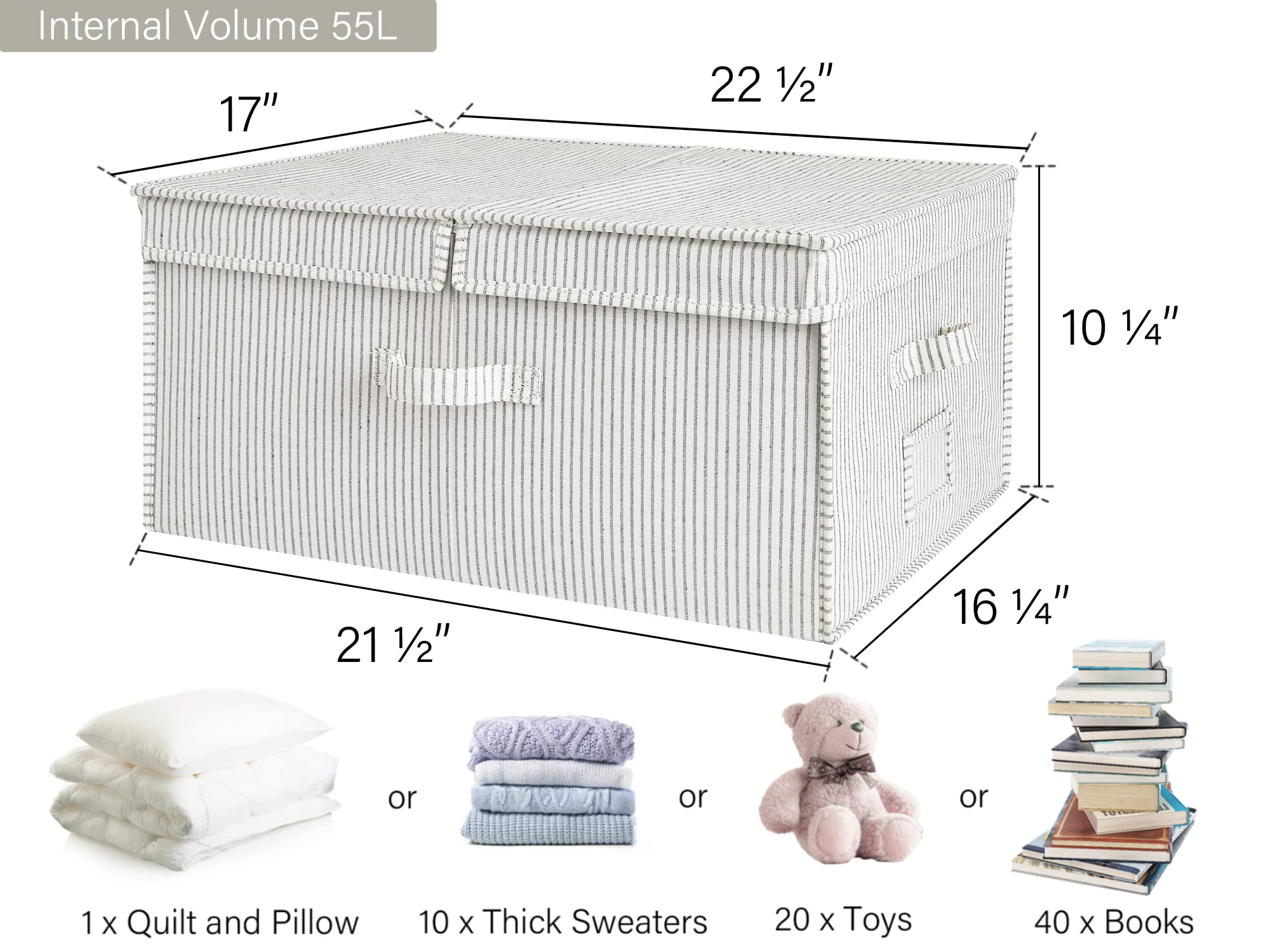 StorageWorks Extra Large Clothes Storage Bins, 55L Fabric Storage Baskets with Double-Open Lid and Divider Board, Linen Closet O