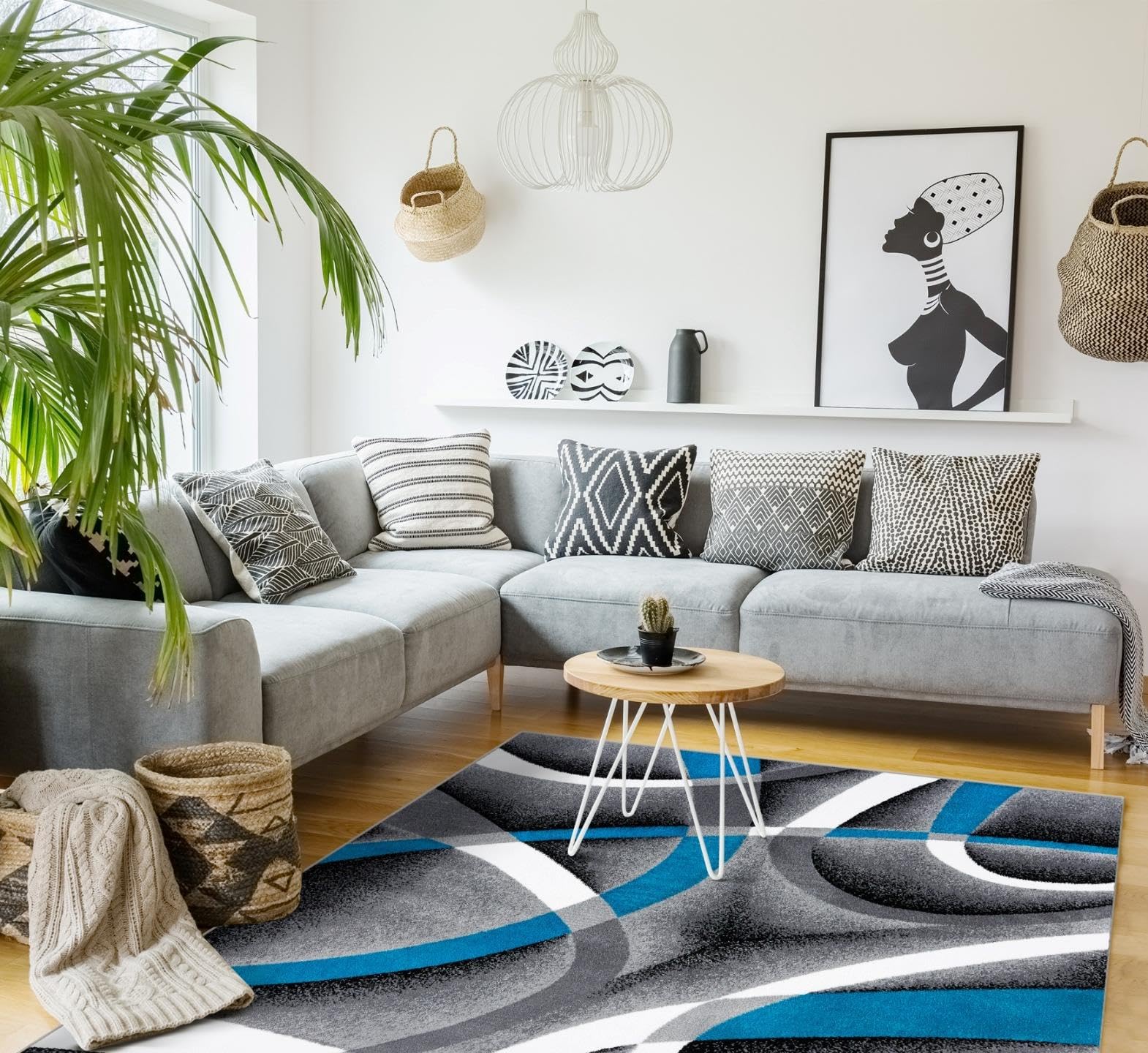 Persian Area Rugs Turquoise 8x10 2305 White Swirls 710 x106 Modern Abstract Area Rug, 8 x 10