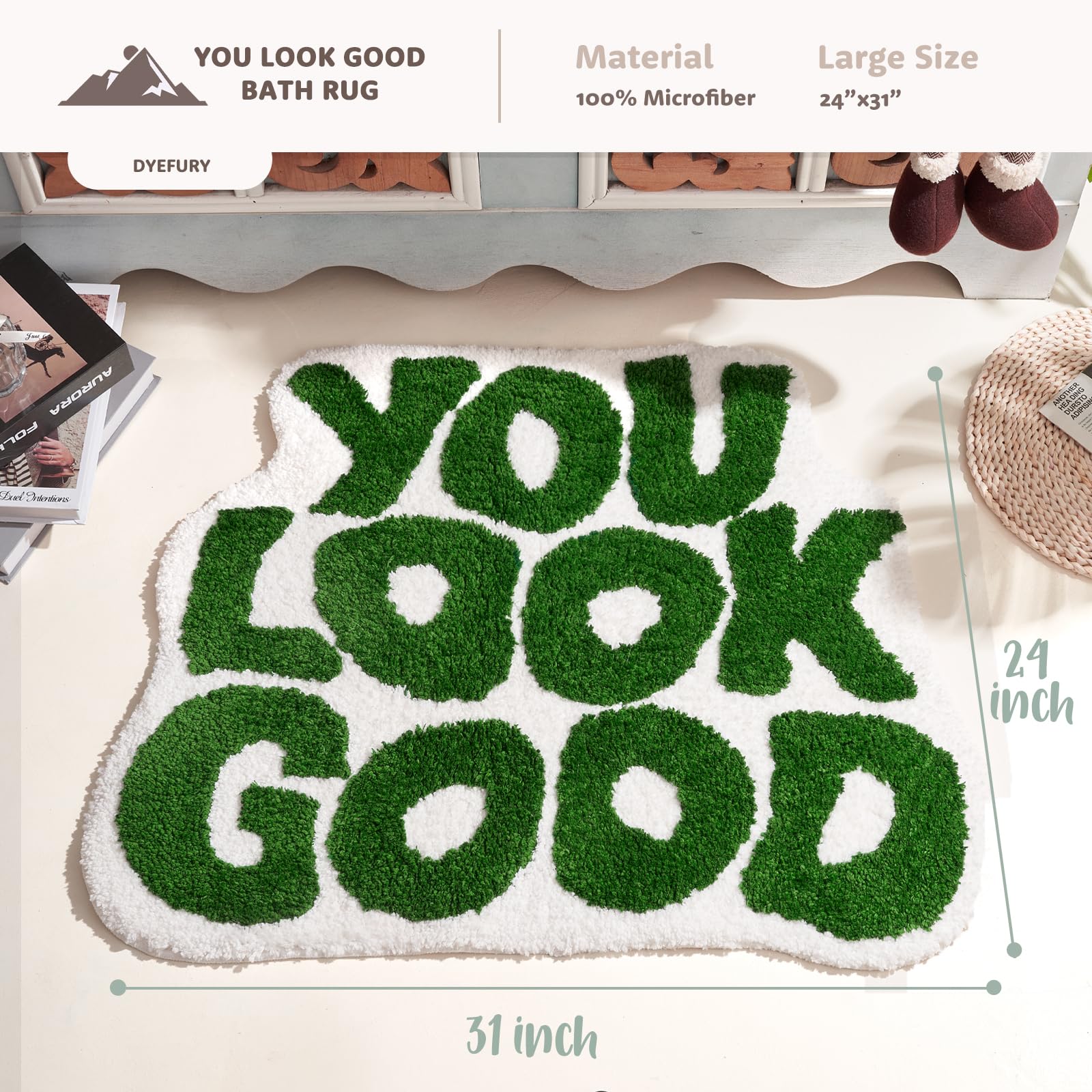 Dyefury ?????????? ????'' ??????'' You Look Good Bath Mat Green Cute Cool Bathroom Rug Fun Bathroom Mats Funny Funky Bathroom De