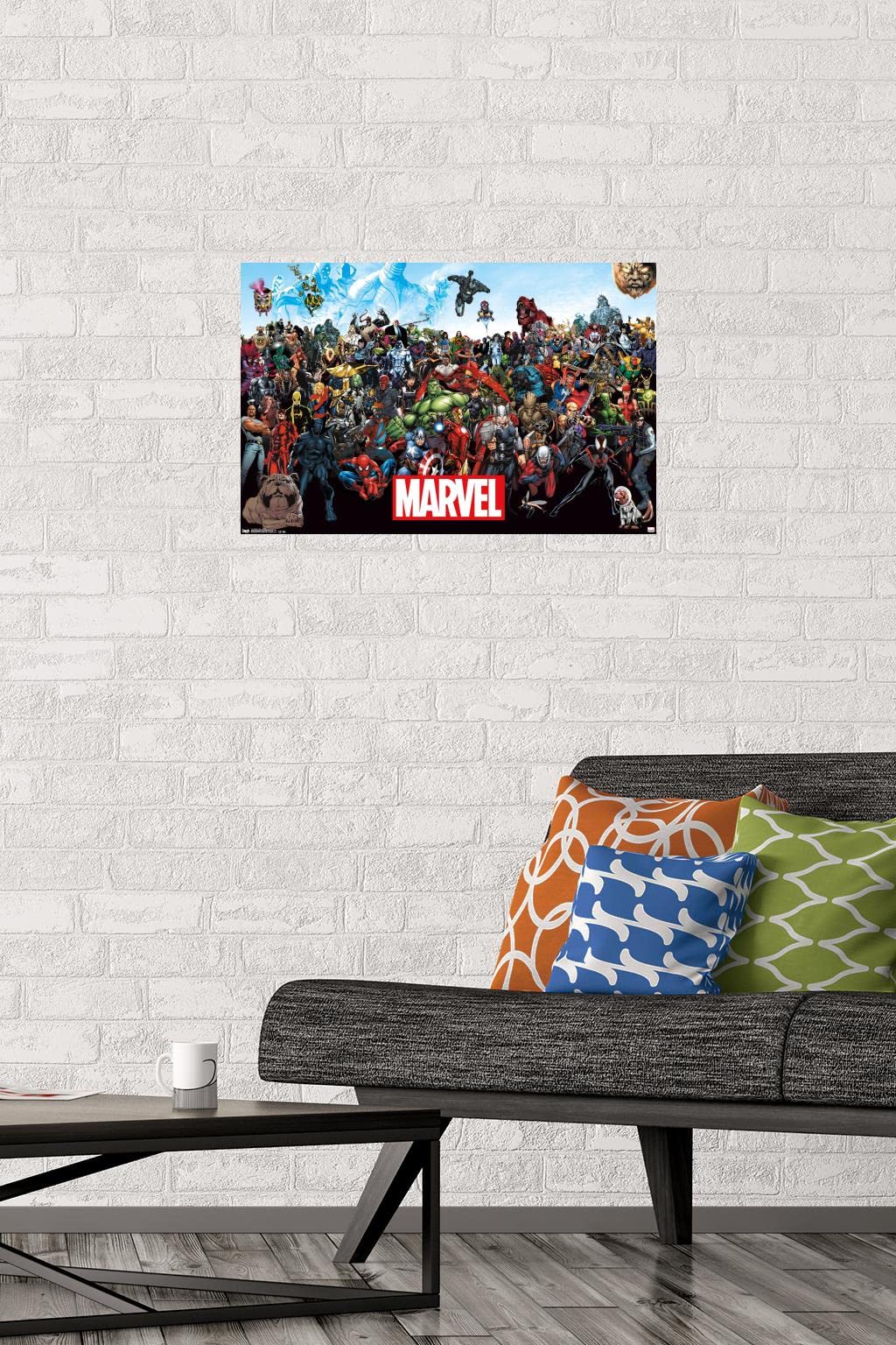 Trends International Marvel Comics - The Marvel Lineup Wall Poster, 14.72'' X 22.37'', Premium Poster & Mount Bundle