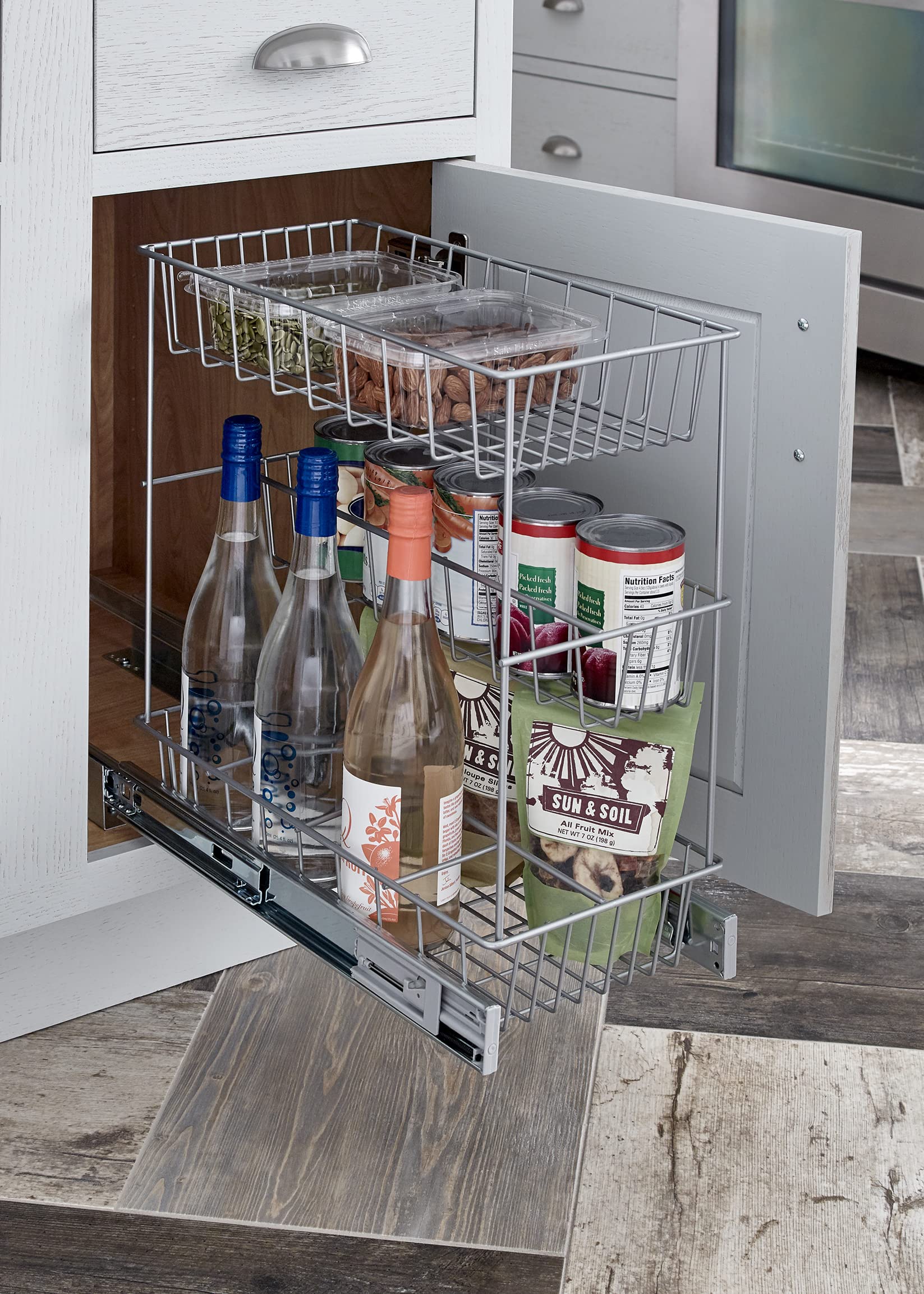 Closetmaid,Alloy Steel 32105 Premium Wide 3-Tier Compact Kitchen Cabinet Pull-Out Basket,12 Liters 8.75-Inch