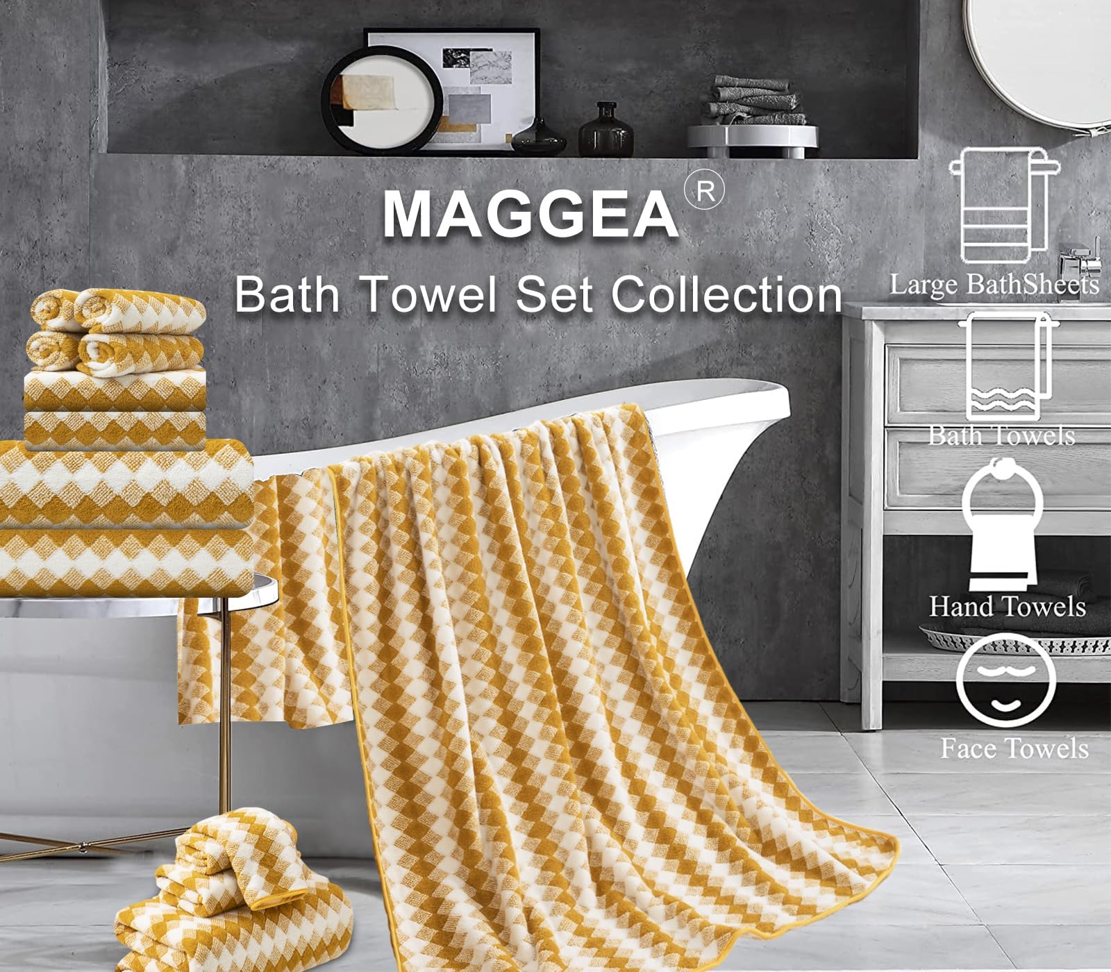 8 Piece Bathroom Towel Set |2 Oversized Bath Towels,2 Hand Towels,4 Washcloths| 600Gsm Soft Hotel Towel Set Large Bath Sheet For