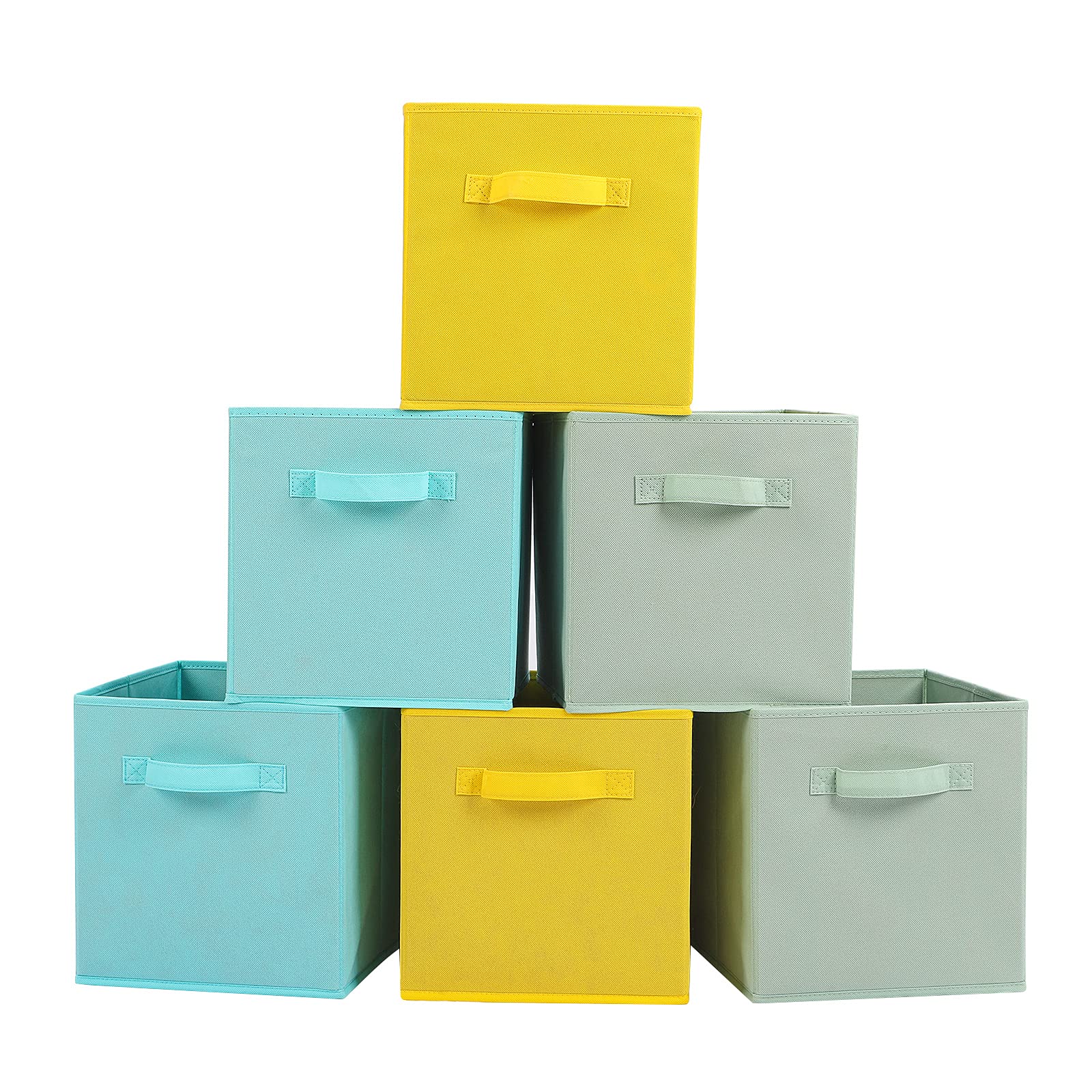 Stero 13X13X13 Inch Fabric Storage Bins 6 Pack Fun Colored Durable Storage Cubes With Handles Foldable Cube Baskets For Home, Ki