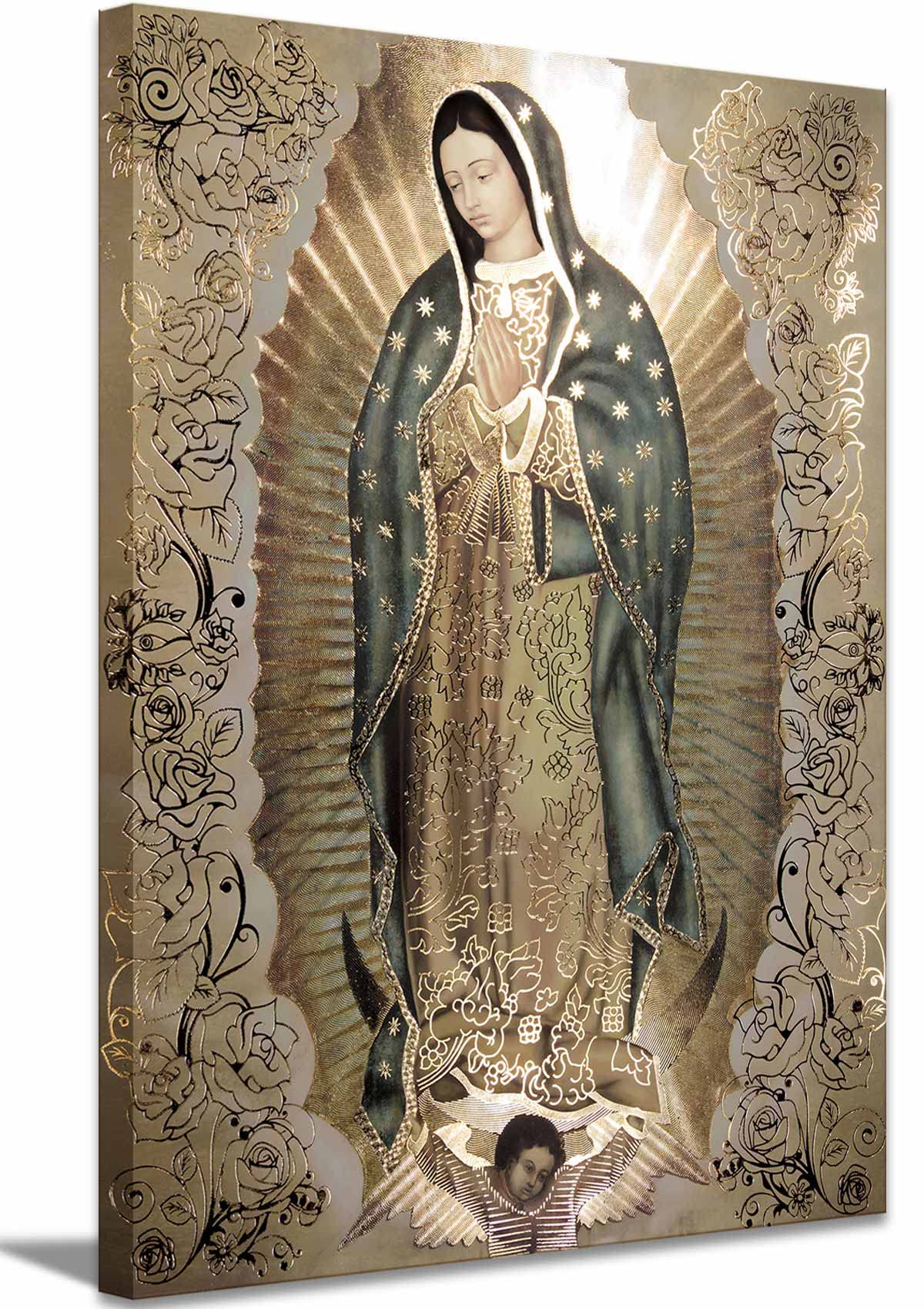 Large Framed Our Lady Of Guadalupe Portrait Canvas Wall Art Decor Virgin Mary Wall Art Virgen De Guadalupe Cuadros De La Virgen 