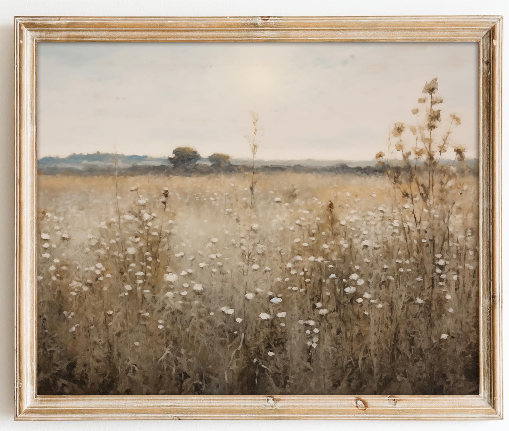 Kizbok Vintage Wall Art Prints, Farmhouse Wall Decor Rustic Wildflower Country Field Canvas Prints Vintage Landscape Oil Paintin