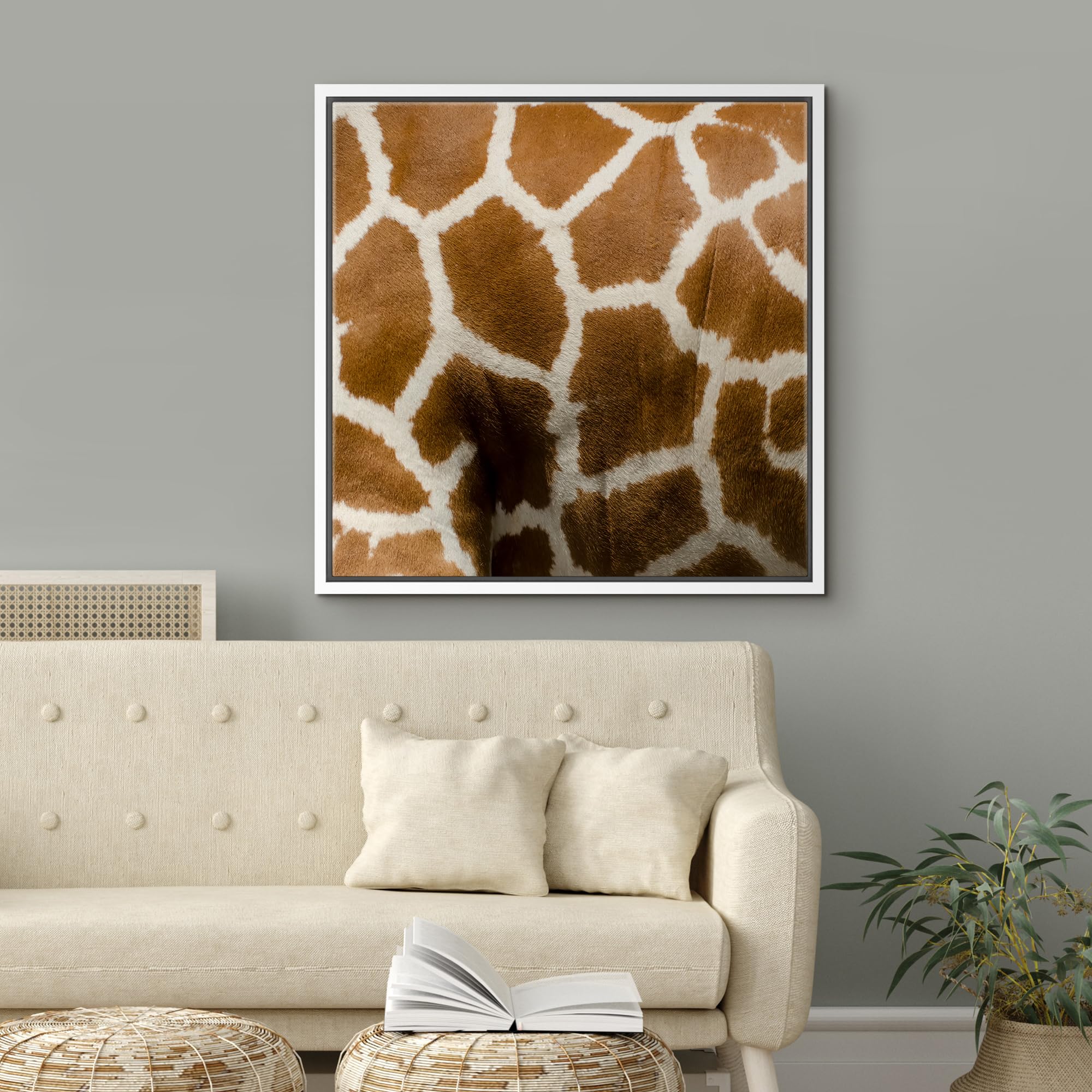 Wall26 Framed Framed Canvas Prints Wall Art Framed Framed Canvas Prints Wall Art - Giraffe Fur/Skin Texture - 24''X24'' White