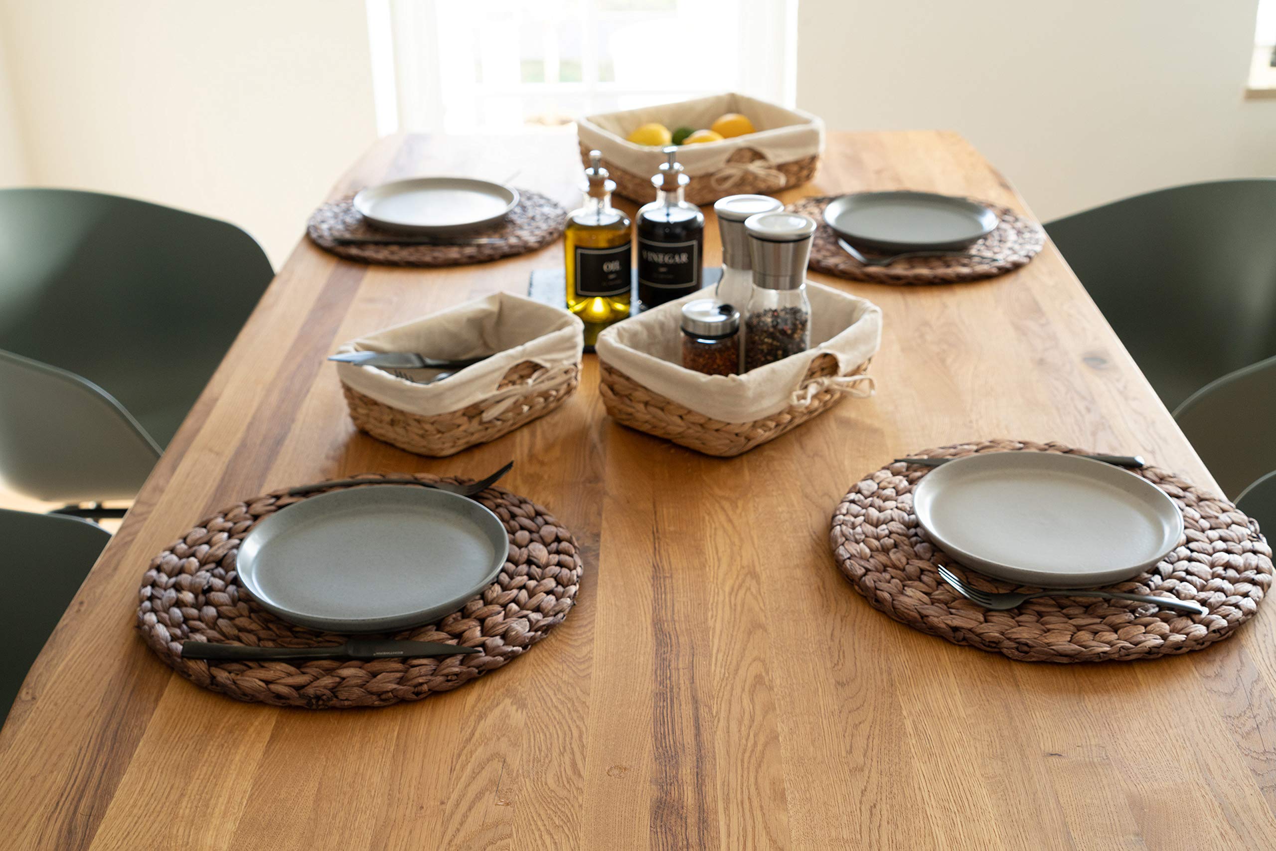 Decorasian Placemat Made Of Seagrass - Water Hyacinth, Set Of 6 Placemat Wipeable 13.8'' Table Mat Round Natural