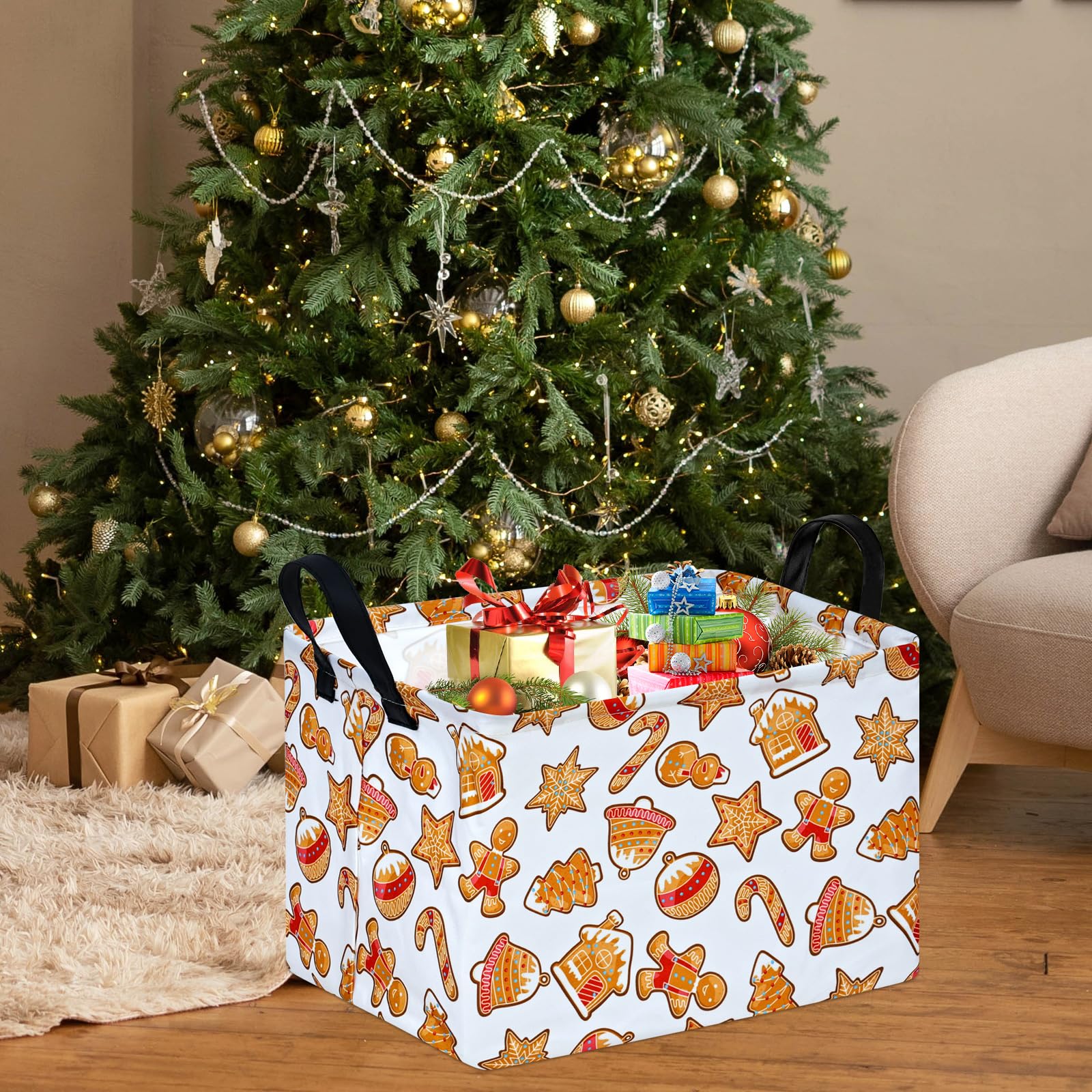 MAIZMZ Christmas Storage Basket,Kids Gifts Empty Baskets Gingerbread Santa Claus Organizer Bins Foldable Nursery Hamper Waterpro