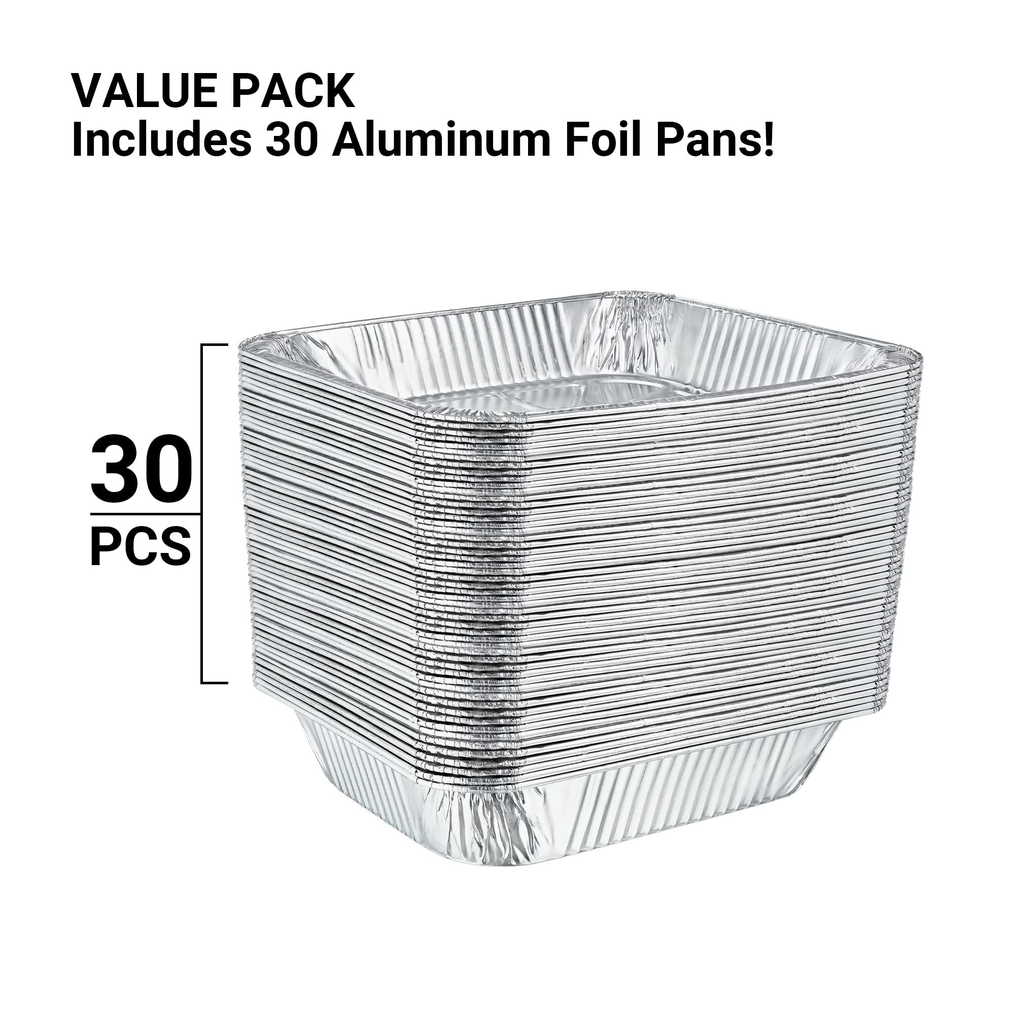 Aluminum Pans Half Size, 9X13, Extra Heavy Duty Disposable Foil Pans For Baking (30 Pack) Roasting & Chafing, Deep Tin Foil Bake