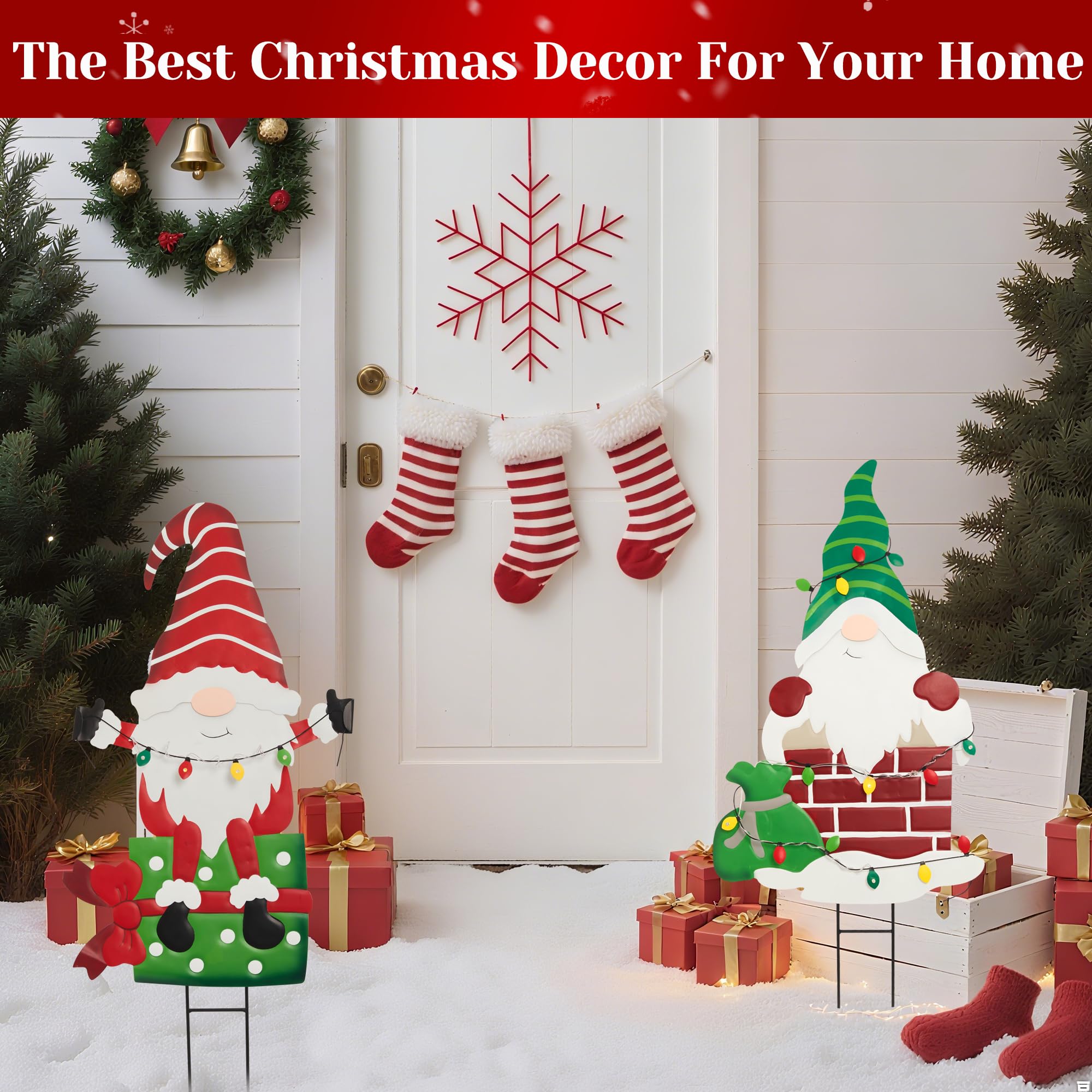 Solar LED Santa Claus Garden Metal Stake, Santa Climbing Outdoor of Chimney with Gifts Design, Waterproof Outdoor Christmas Deco