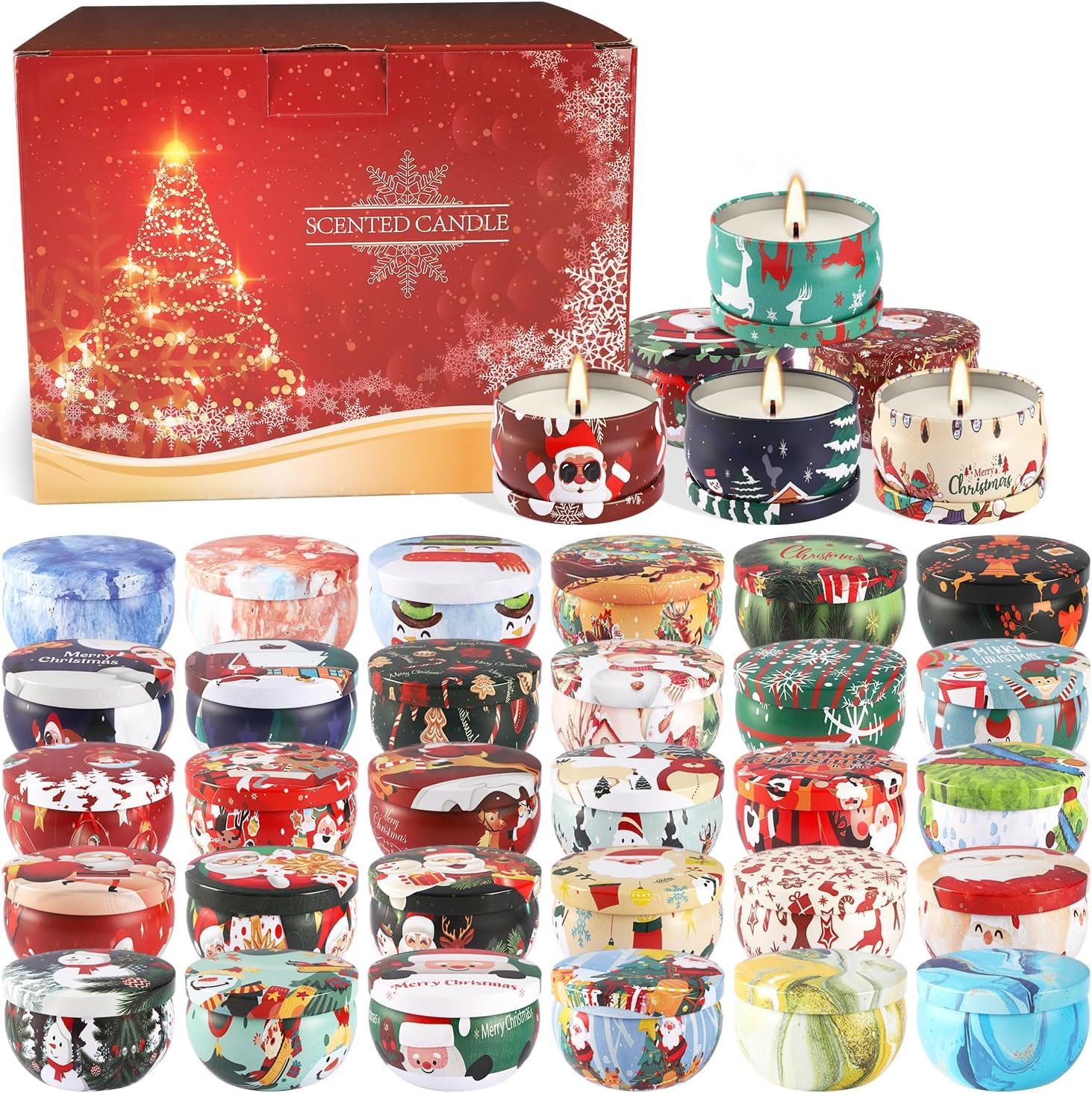 Howemon 36 Pack Christmas Scented Candles Set for Home, Relaxing Stress Relief, Aromatherapy - Natural Soy Wax and Fragrance - G