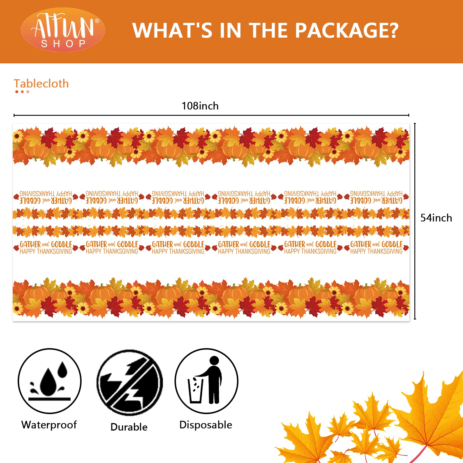 ATFUNSHOP Thanksgiving Tablecloth 5 Pack 54 X 108 Plastic Fall Table Cover Party Supplies Pumpkins Turkey Disposable Table Cloth