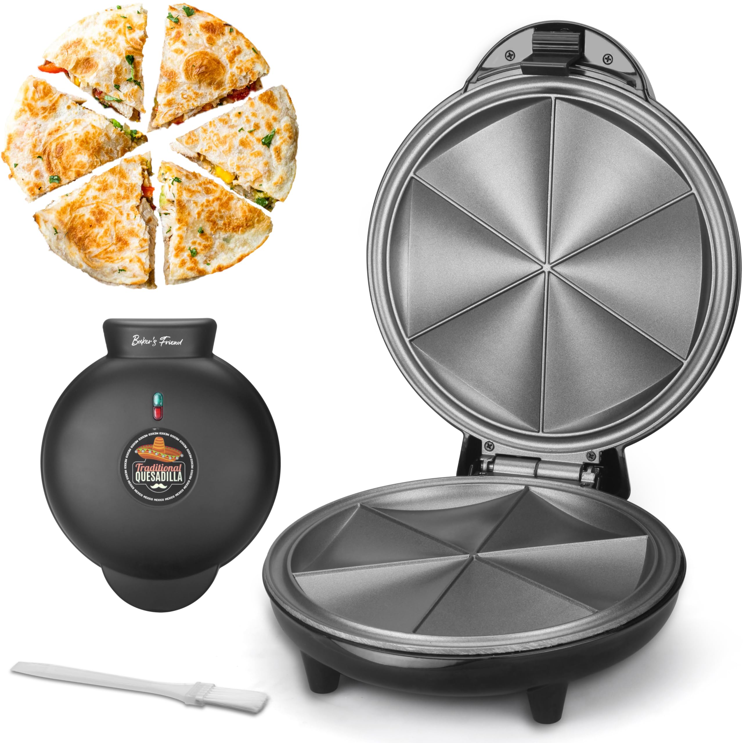 Bakers Friend Electric Quesadilla Maker with Extra Stuffing Design, 9.5 Inch with Easy Slice 6 Wedge, Non Stick Surface, Non-Sl