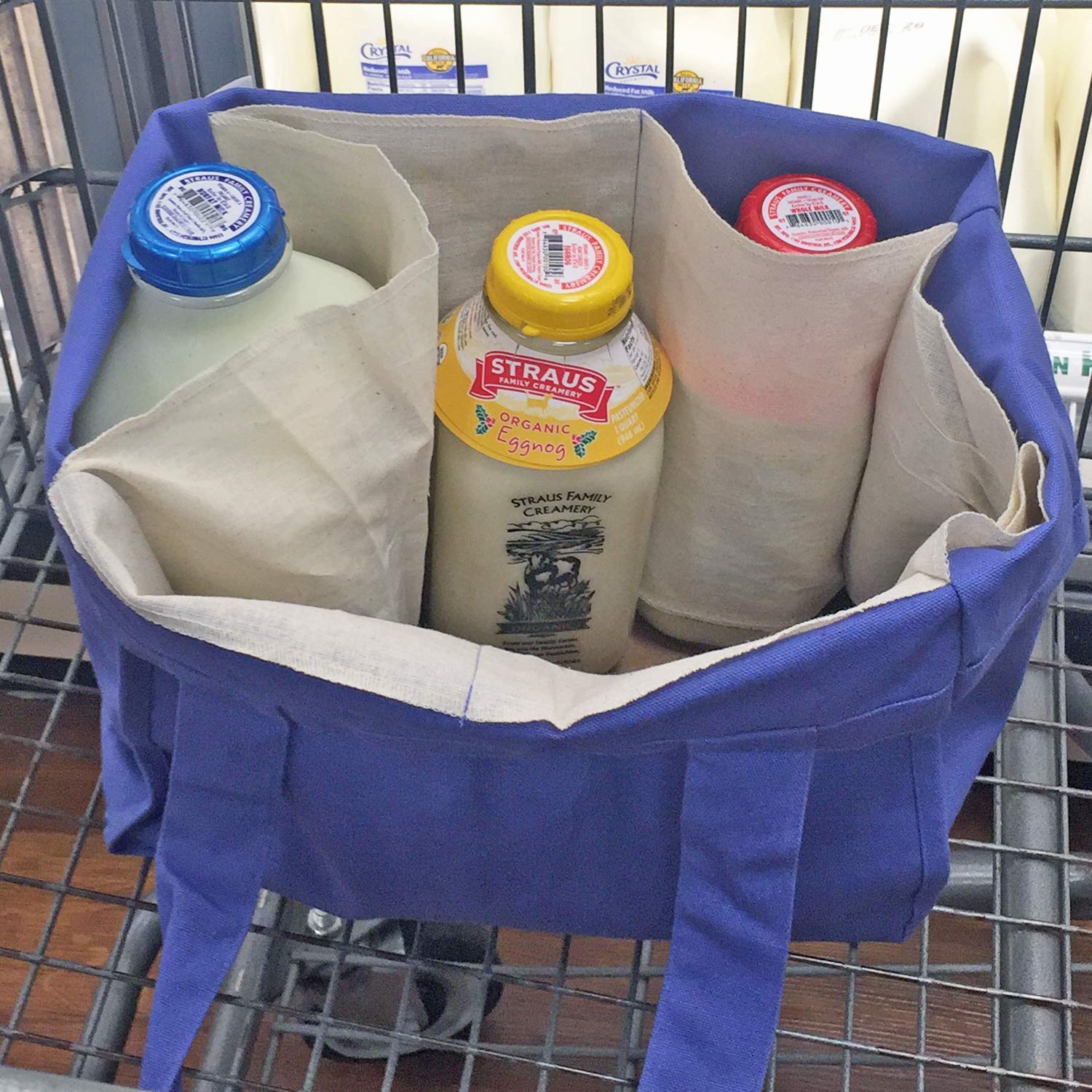 Simple Ecology Organic Cotton Deluxe Reusable Grocery Shopping Bag With Bottle Sleeves And Rigid Bottom Support (Updated Design)