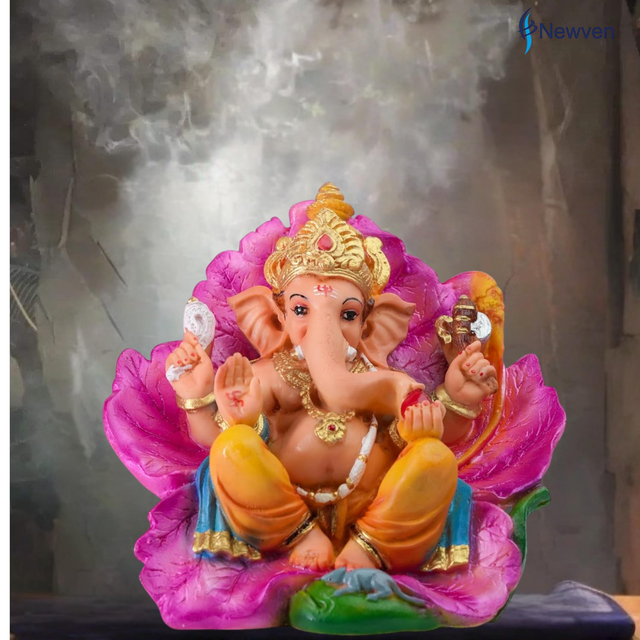 Newven Ganapati Idol Ganesh Murti Chaturthi Decoration Statue Home Decor House Warming Gift For Living Room Pooja Manthir (Multi