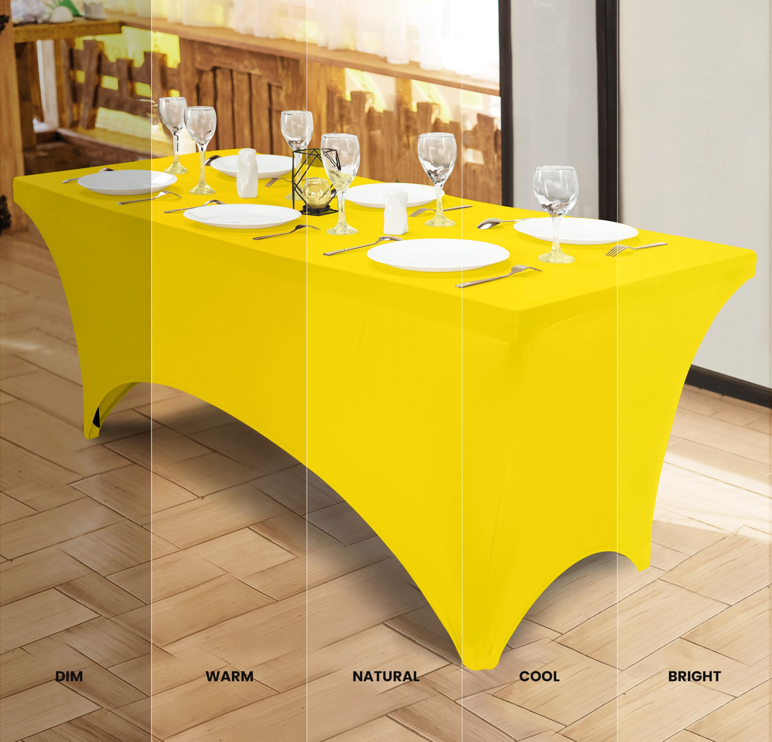 Utopia Kitchen Spandex Tablecloth 2 Pack 6FT  Yellow] Tight  Fitted  Washable and Wrinkle Resistant Stretch Rectangular Patio Table cover for Event  Wedding  Banquet & Parties 72Lx30Wx30H Inch]
