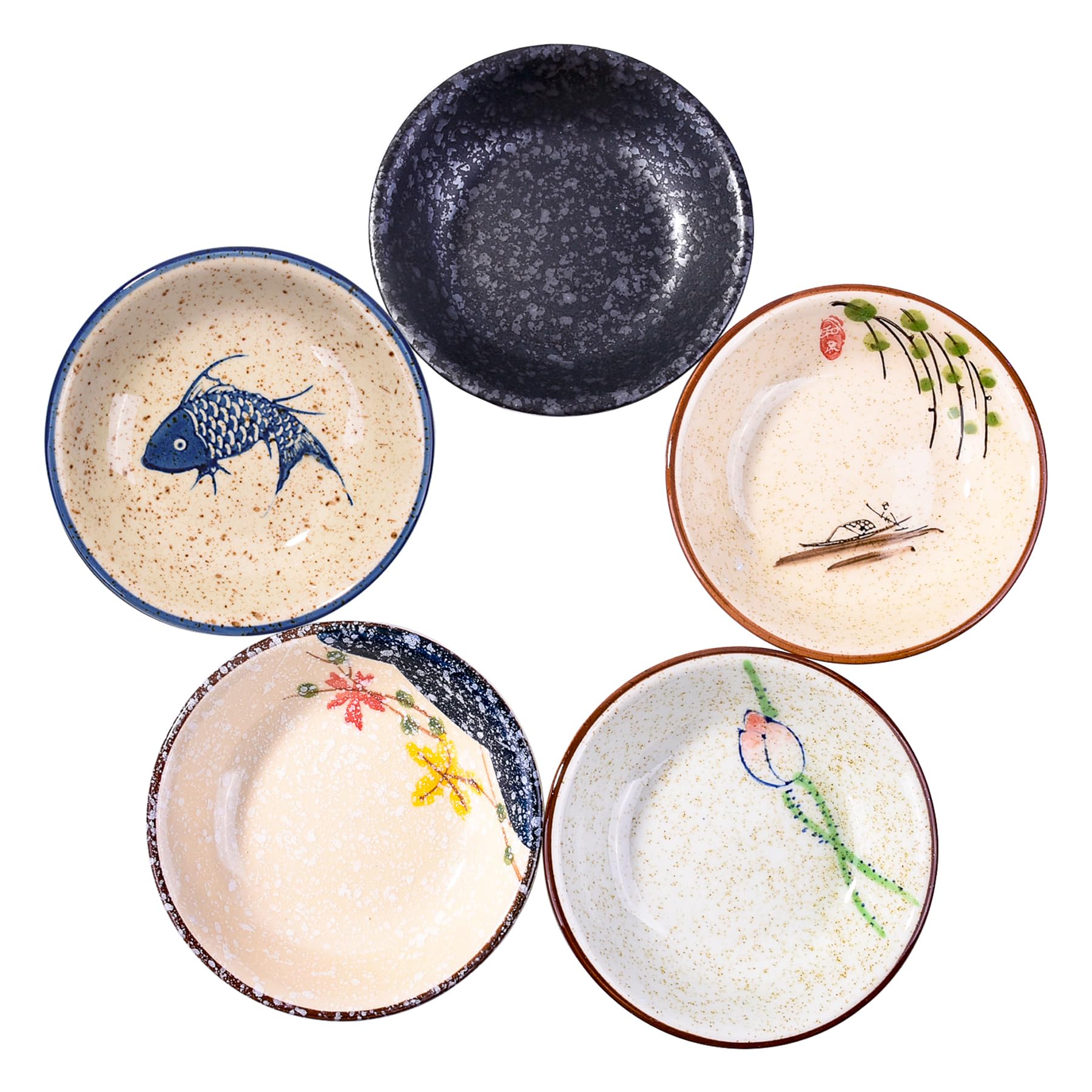 Whitenesser Japanese Retro Soy Sauce Dishes Set Of 5 Porcelain Side Dish Seasoning Dishes Ceramic Dipping Dishes
