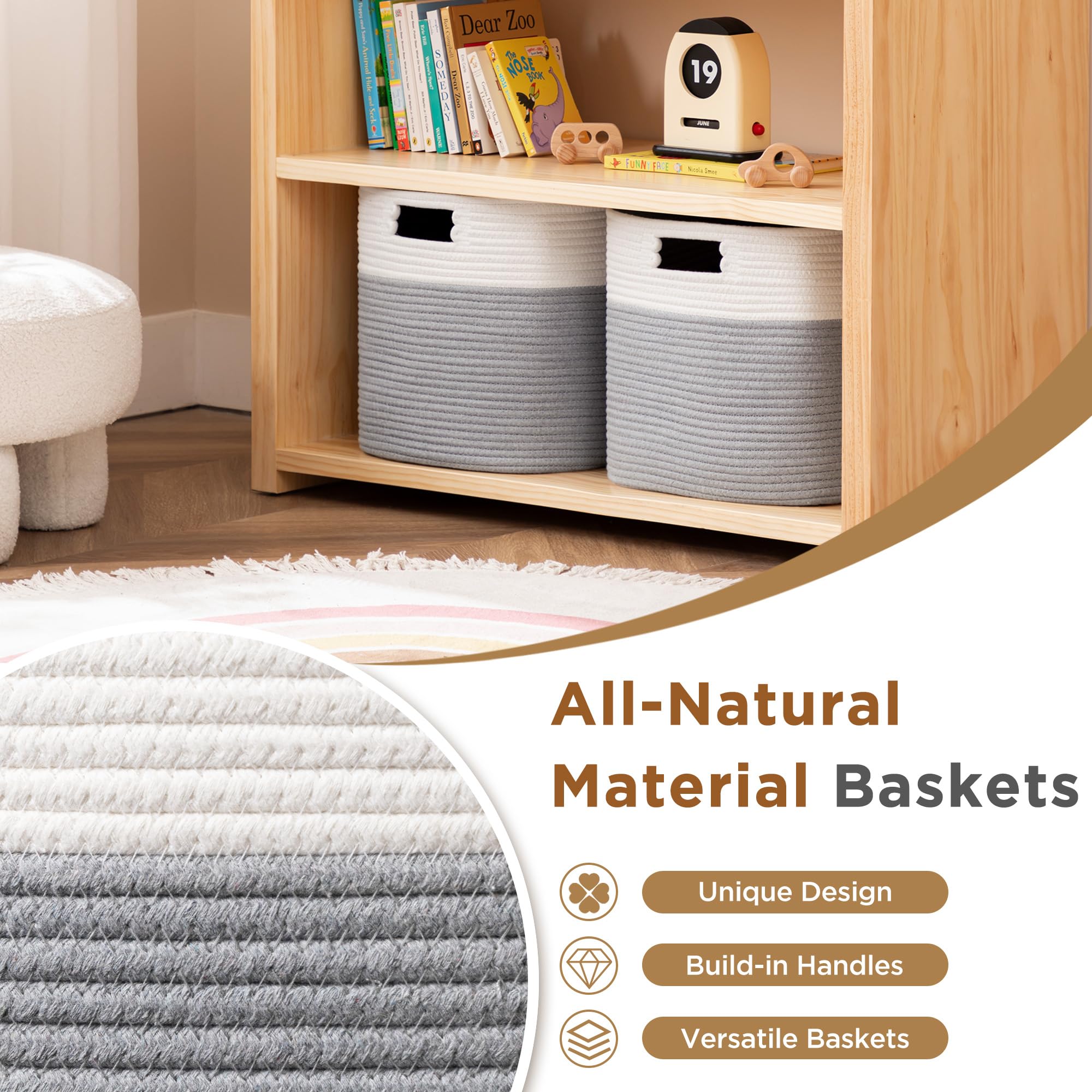 Ubbcare Set Of 4 Storage Basket-13 X 13 X 13 In, Cotton Rope Basket For Shelves, Cube Storage Bins With Handles, Woven Storage B