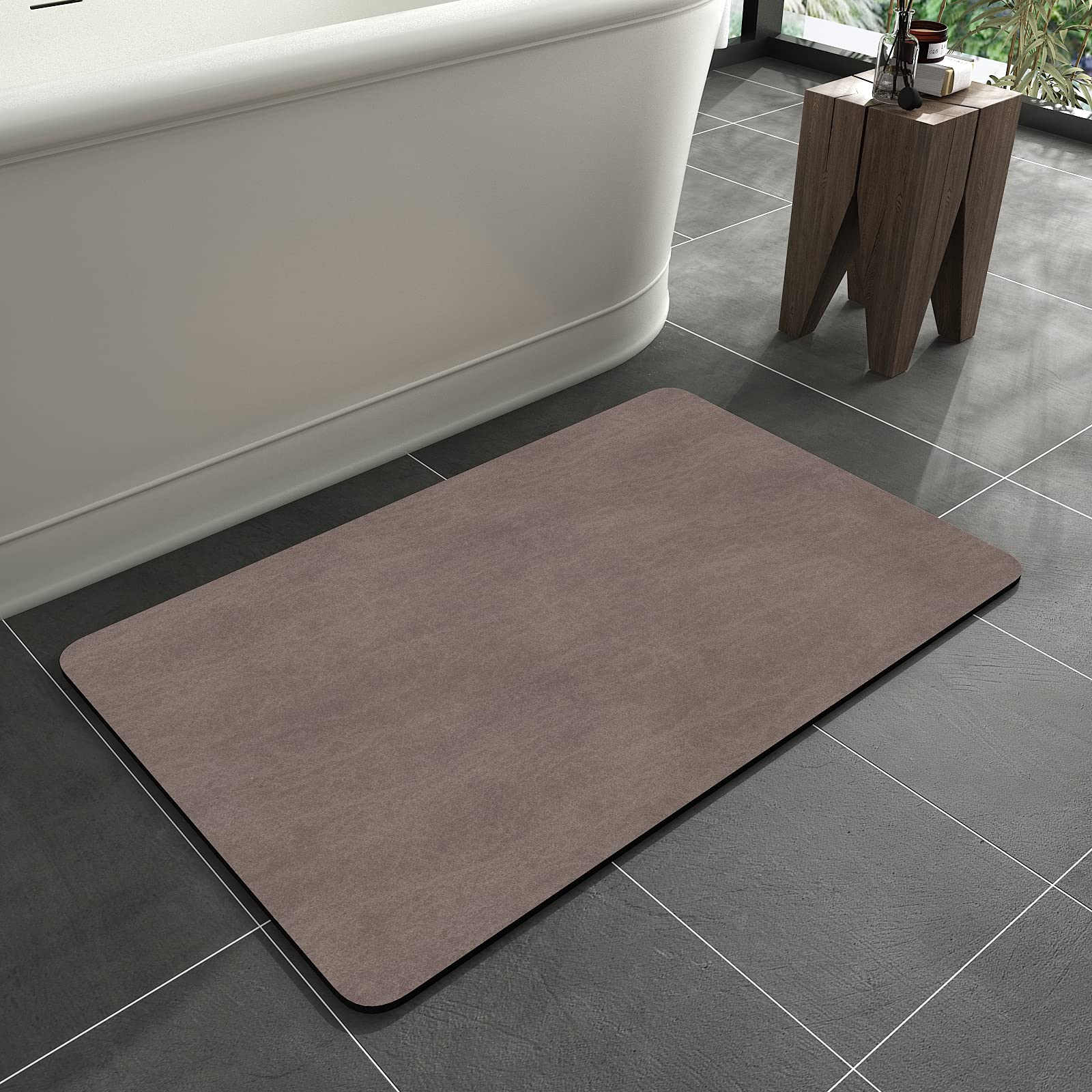 Montvoo-Bath Mat Rug-Rubber Non Slip Quick Dry Super Absorbent Brown Thin Bathroom Rugs Fit Under Door-Washable Bathroom Floor M