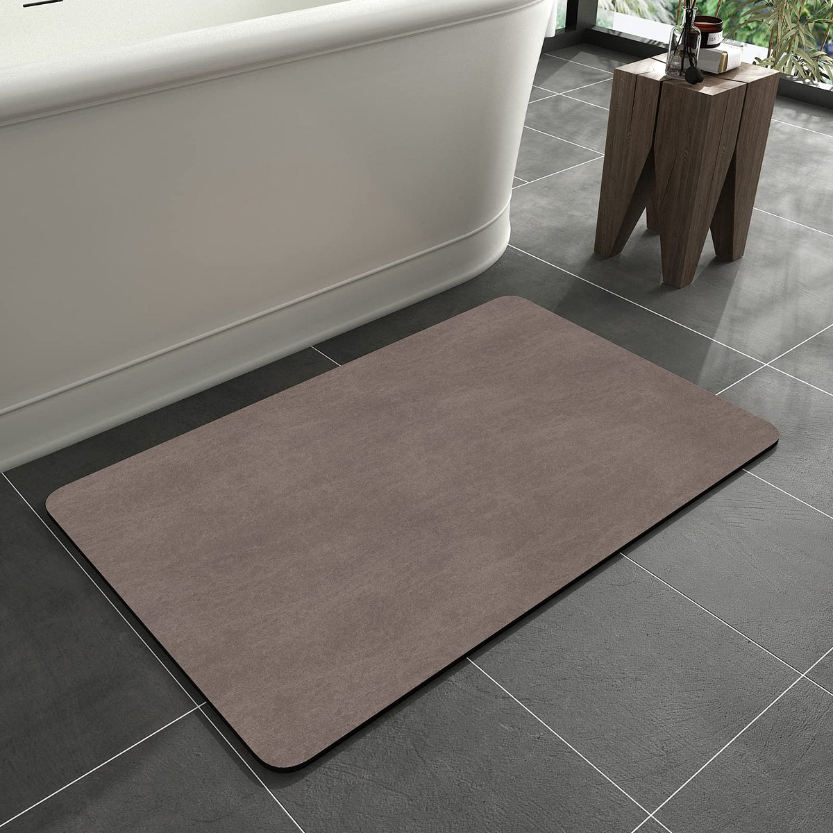 Montvoo-Bath Mat Rug-Rubber Non Slip Quick Dry Super Absorbent Brown Thin Bathroom Rugs Fit Under Door-Washable Bathroom Floor M