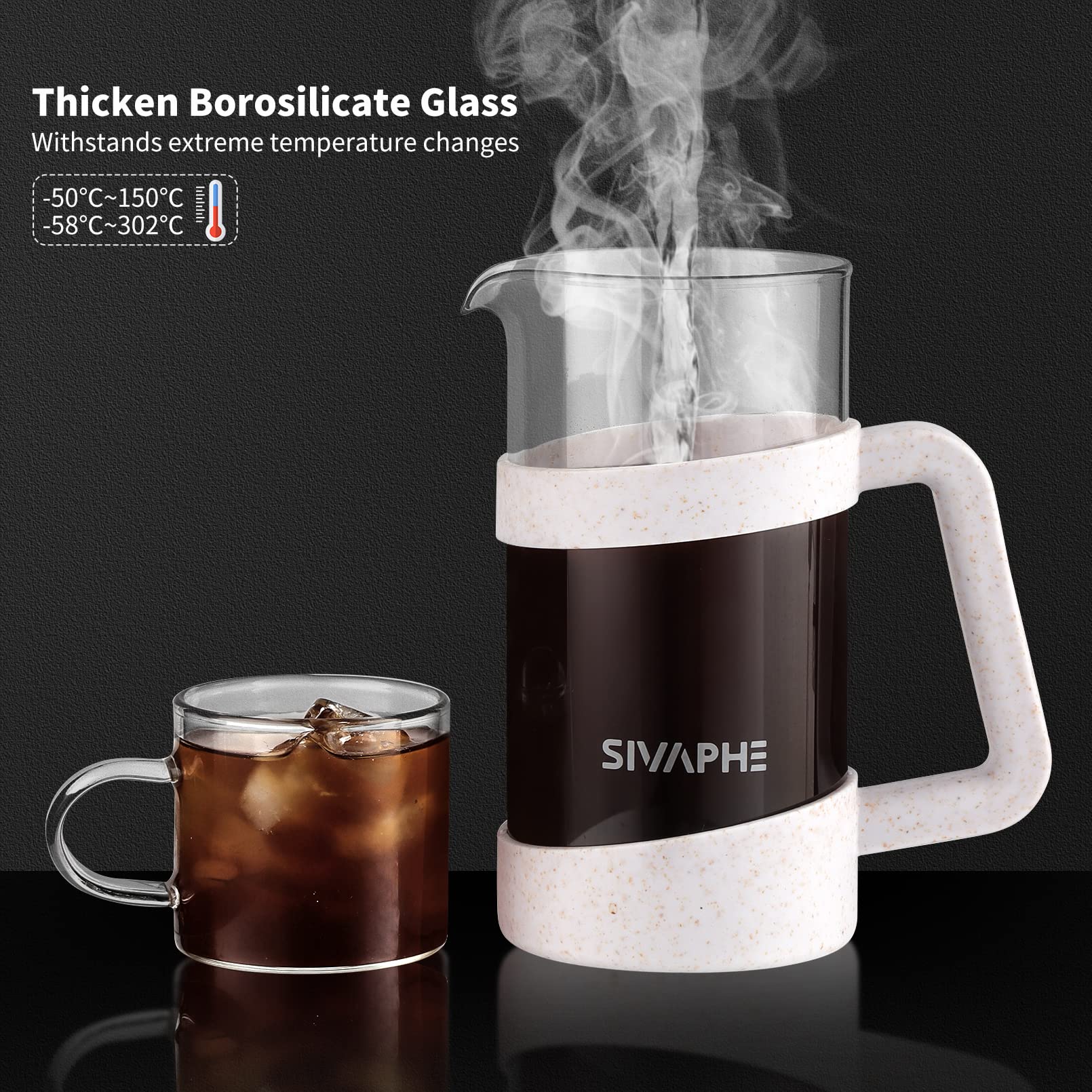Sivaphe Small French Press 12 Fl.Oz Light-Weight Durable High Borosilicate Carafe With Stainless Steel Filter 0.35L Coffee Maker