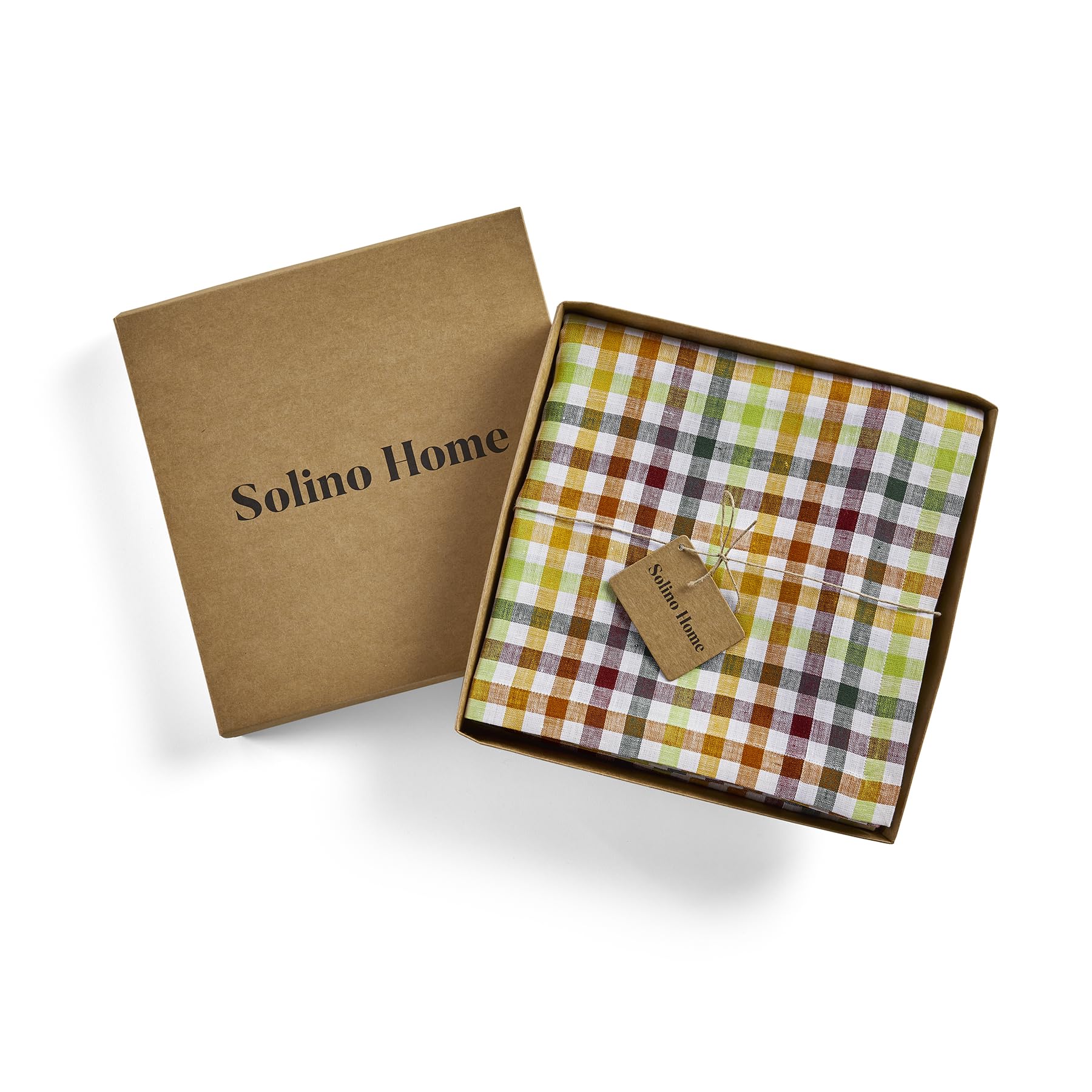 Solino Home Check Linen Tablecloth 120'' L X 60'' W Inch - 100% Pure Linen Multicolor Table Cloth For Rectangle Tables - Gingham