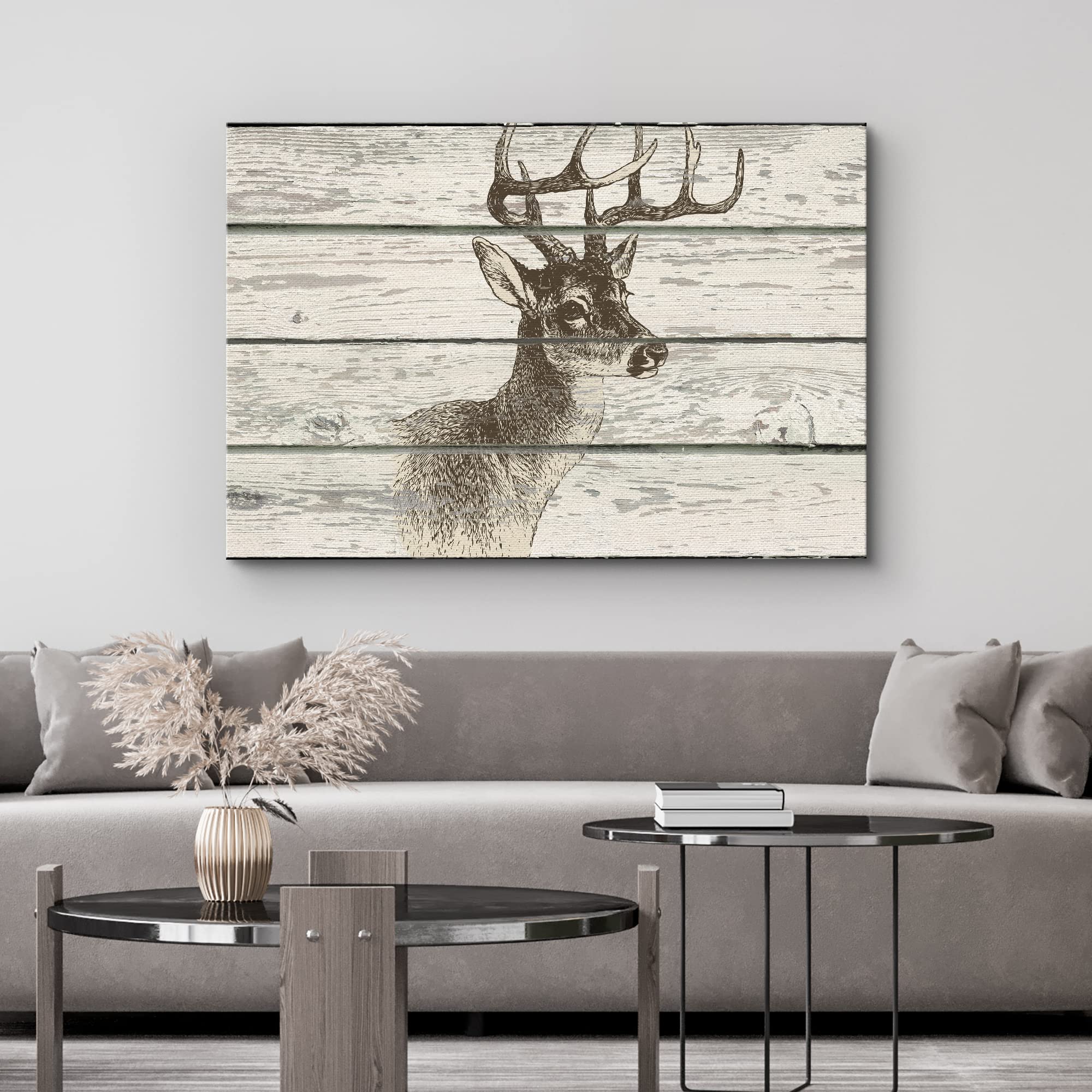 Wall26 - Illustration Of A Deer'S Upper Body On A Rustic Wooden Background - Canvas Art Home Art - 16X24 Inches