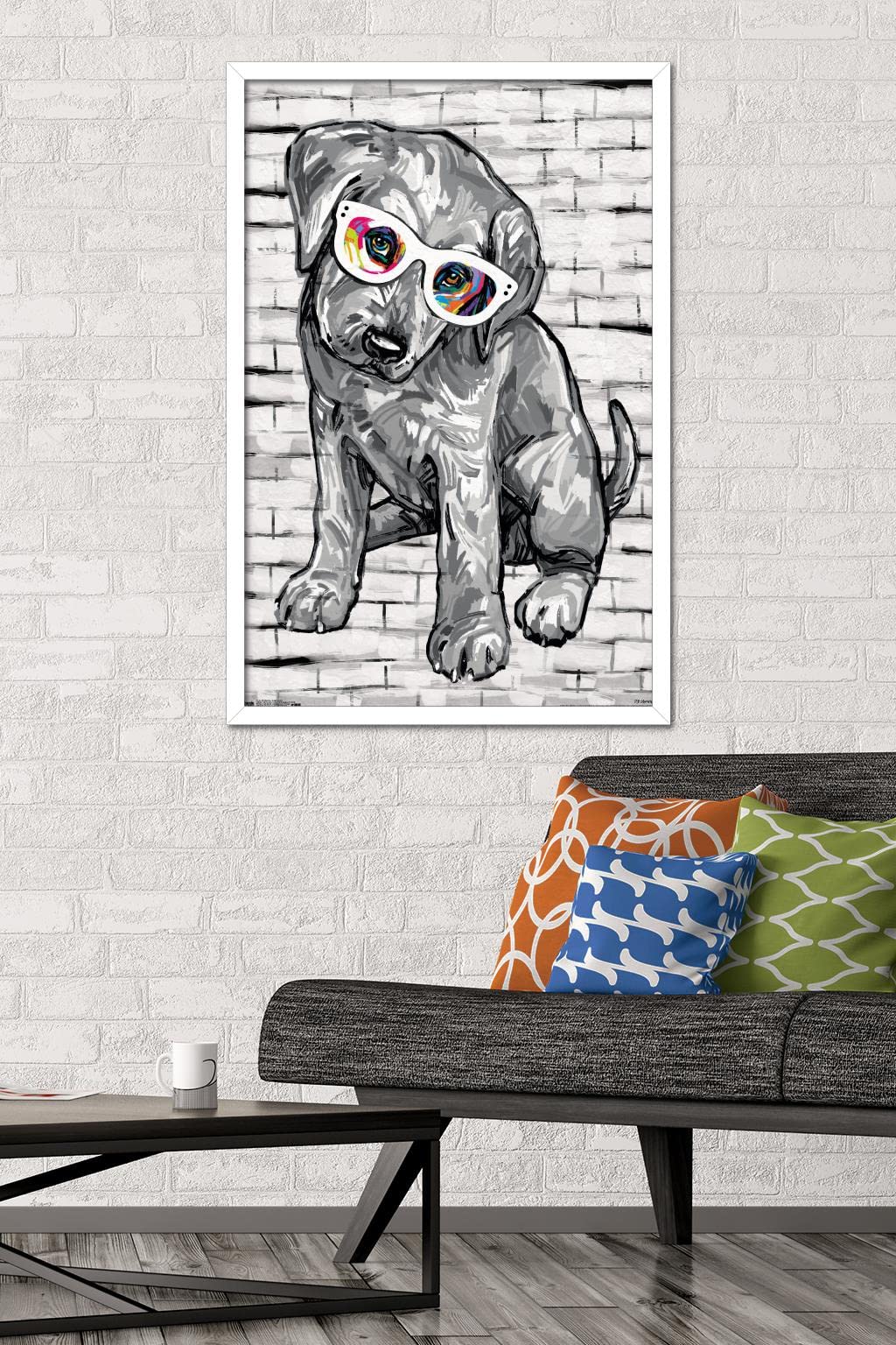 Trends International Pd Moreno - Dog Glasses Wall Poster, 22.375'' X 34'', White Framed Version