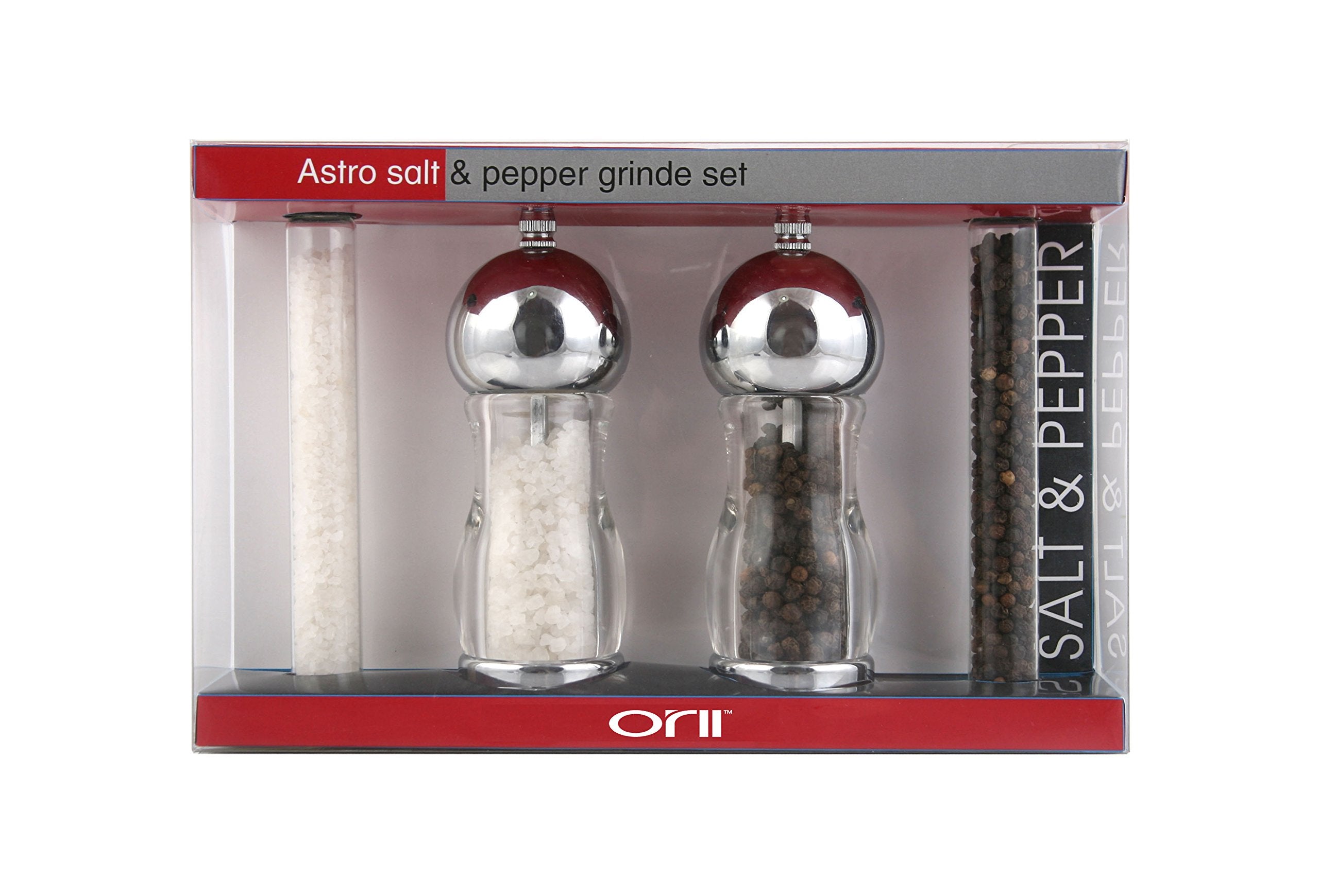 Orii Astro Salt & Pepper Grinder Set - Premium Seasalt And Peppercorn Stainless Steel Spice Grinder & Refillable Set Shakers, Se