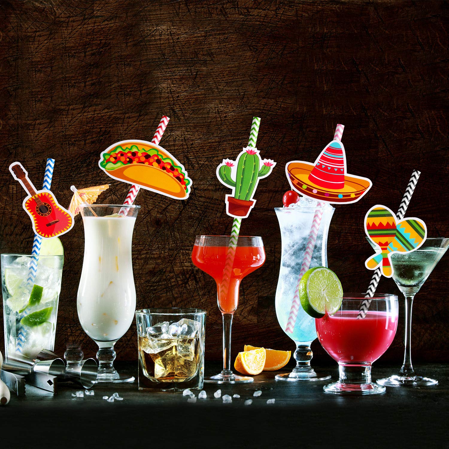 Blulu 72 Pieces Cinco De Mayo Fiesta Paper Striped Straws Mexican Straws For Fun Fiesta Taco Party Supplies, Luau Event Photo Pr