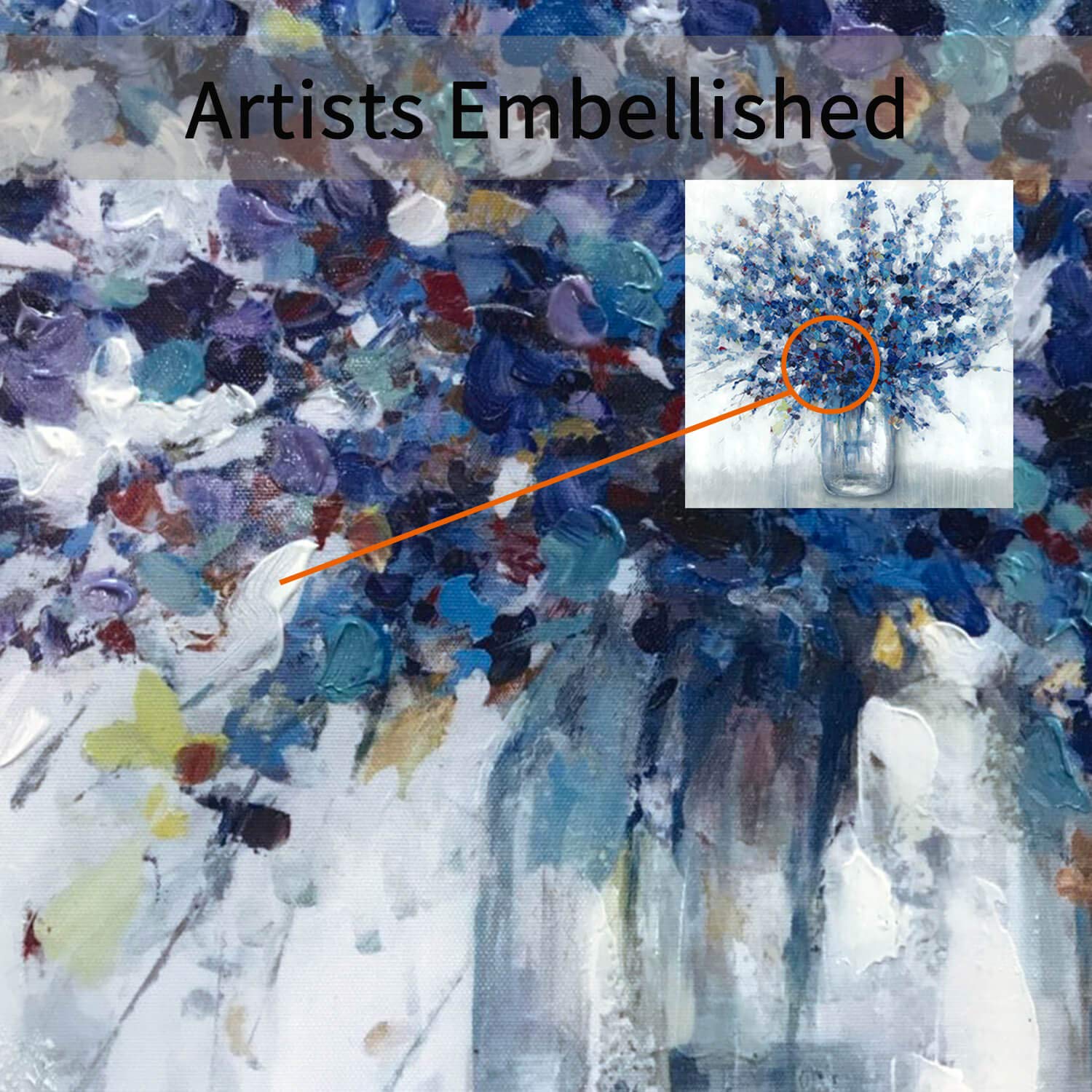 Tar Tar Studio Abstract Bouquet Canvas Wall Art: Blue Flowers In Vase Artwork Print Painting For Living Room Office (24''W X 24'