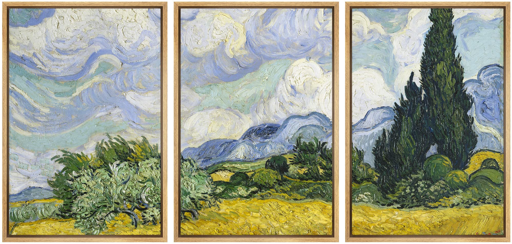 Wall26 Framed Canvas Print Wall Art Set Wheat Field By Vincent Van Gogh Nature Wilderness Illustrations Fine Art Relax/Calm Mult