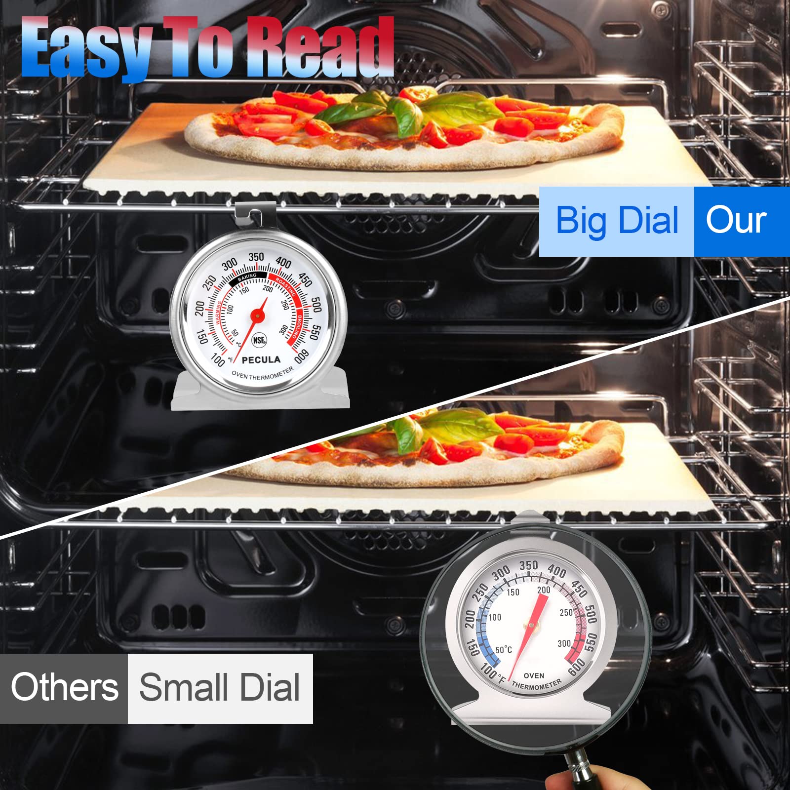 Oven Thermometer 50-300C/100-600F, Oven Baking Chef Thermometer Instant Read Stainless Steel Thermometer Kitchen Cooking Thermom
