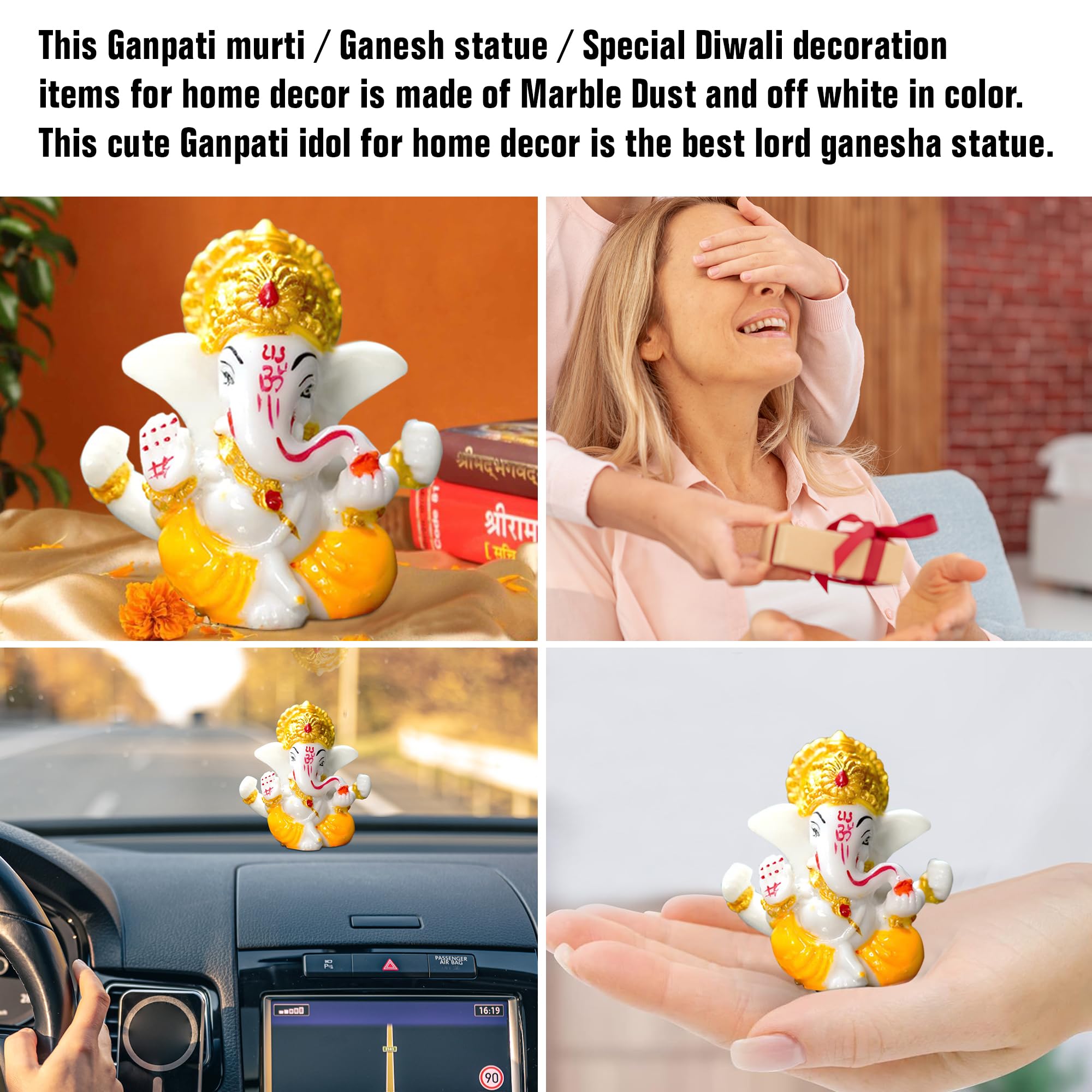 Rousrie Auspicious Ganesh Idol For Car Dashboard And Home, Small Ganpati Ganesha Idol For Car God Dashboard Accessories (Design