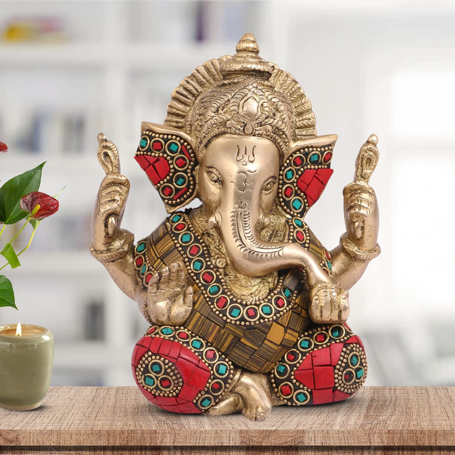 Artvarko Brass Lord Ganesha Brass Statue God Ganesh Bhagwan Ganpati Sitting Idol Sculpture Home Dcor Murti. 5.5 Inch