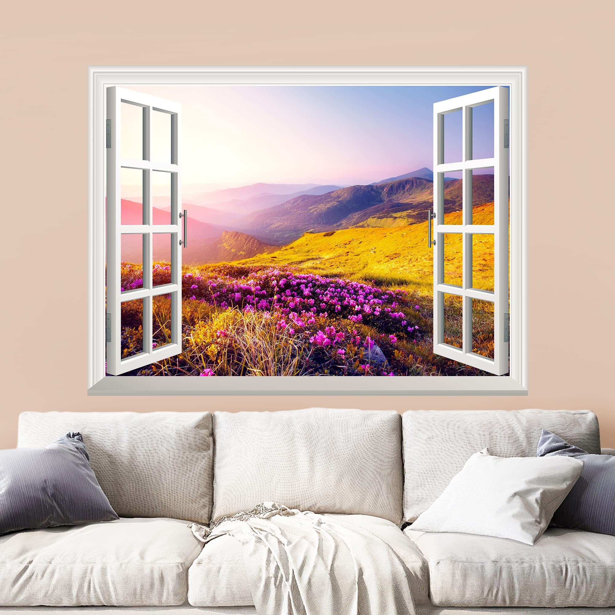 wall26 Removable Wall Sticker/Wall Mural -Beautiful Moutain Landscape in Morning Light Out of The Open Window Creative Wall Decorr - 36 Inchx48 Inch