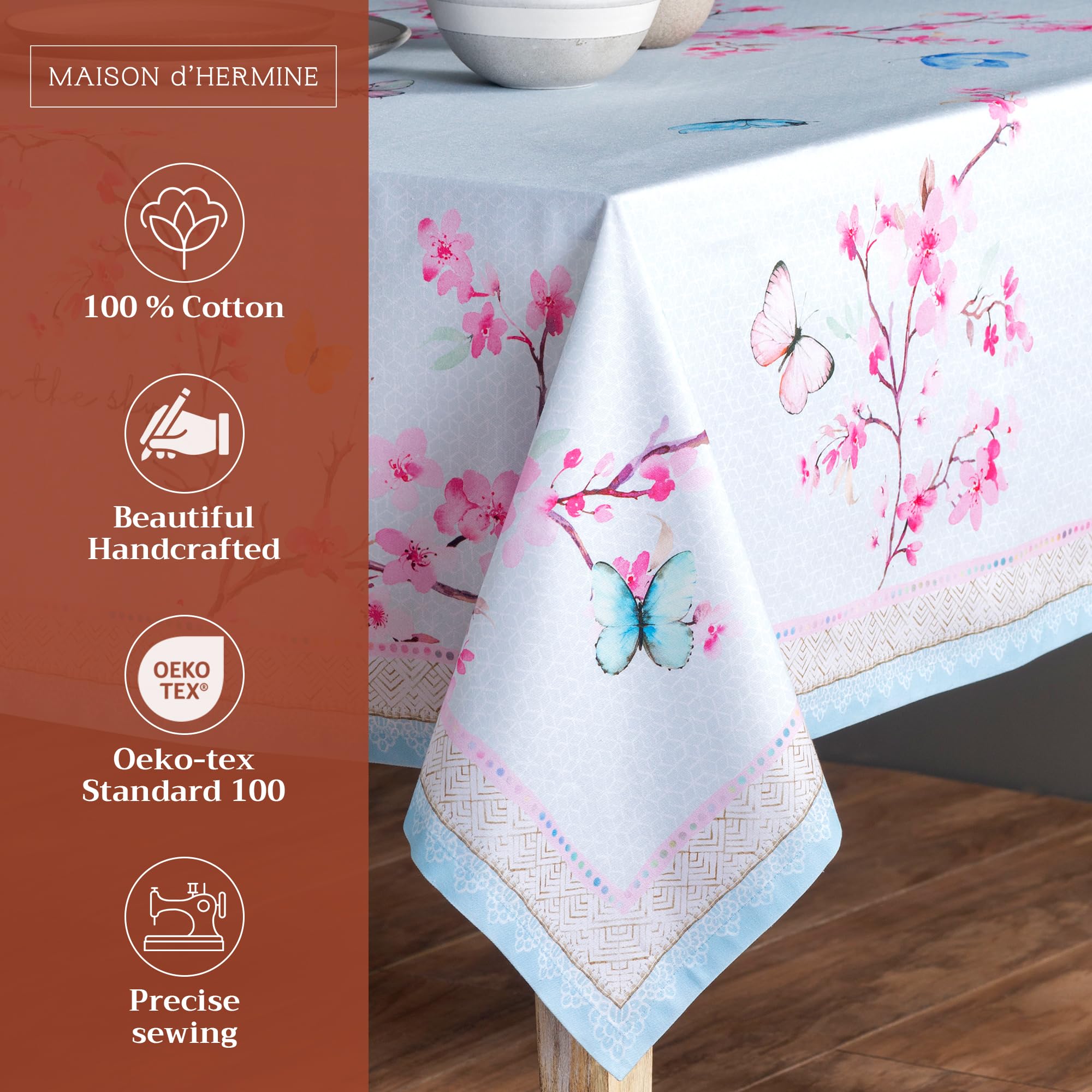 Maison d Hermine Table Cloth Rectangle Table 100% Cotton 60 x 90 Inches Tablecloth Reusable Decorative for Dining Room, Farmhou