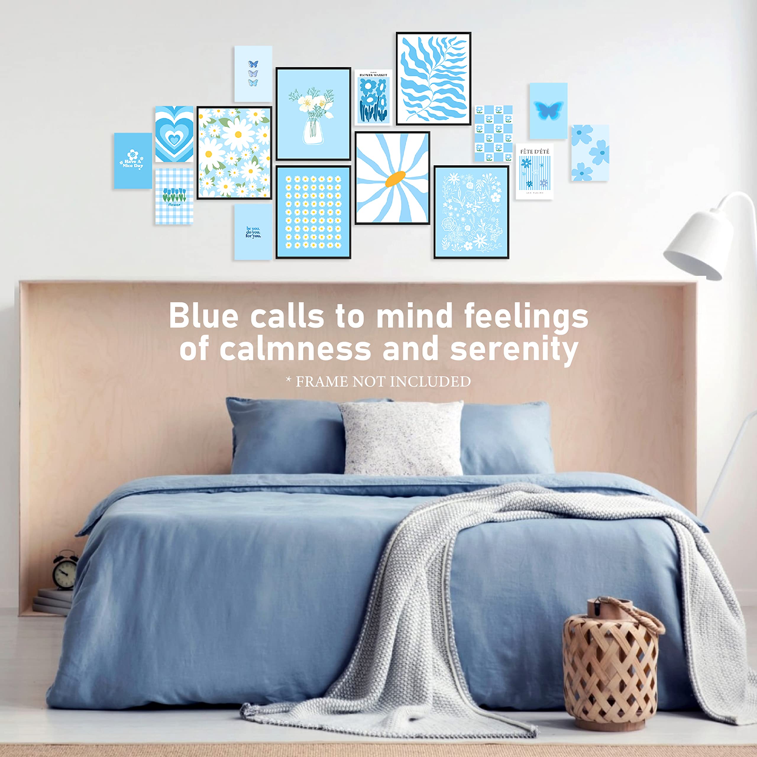 97 Decor Light Blue Wall Decor - Blue Room Decor Aesthetic, White Blue Posters, Light Blue Wall Art Prints, Blue Floral Botanica