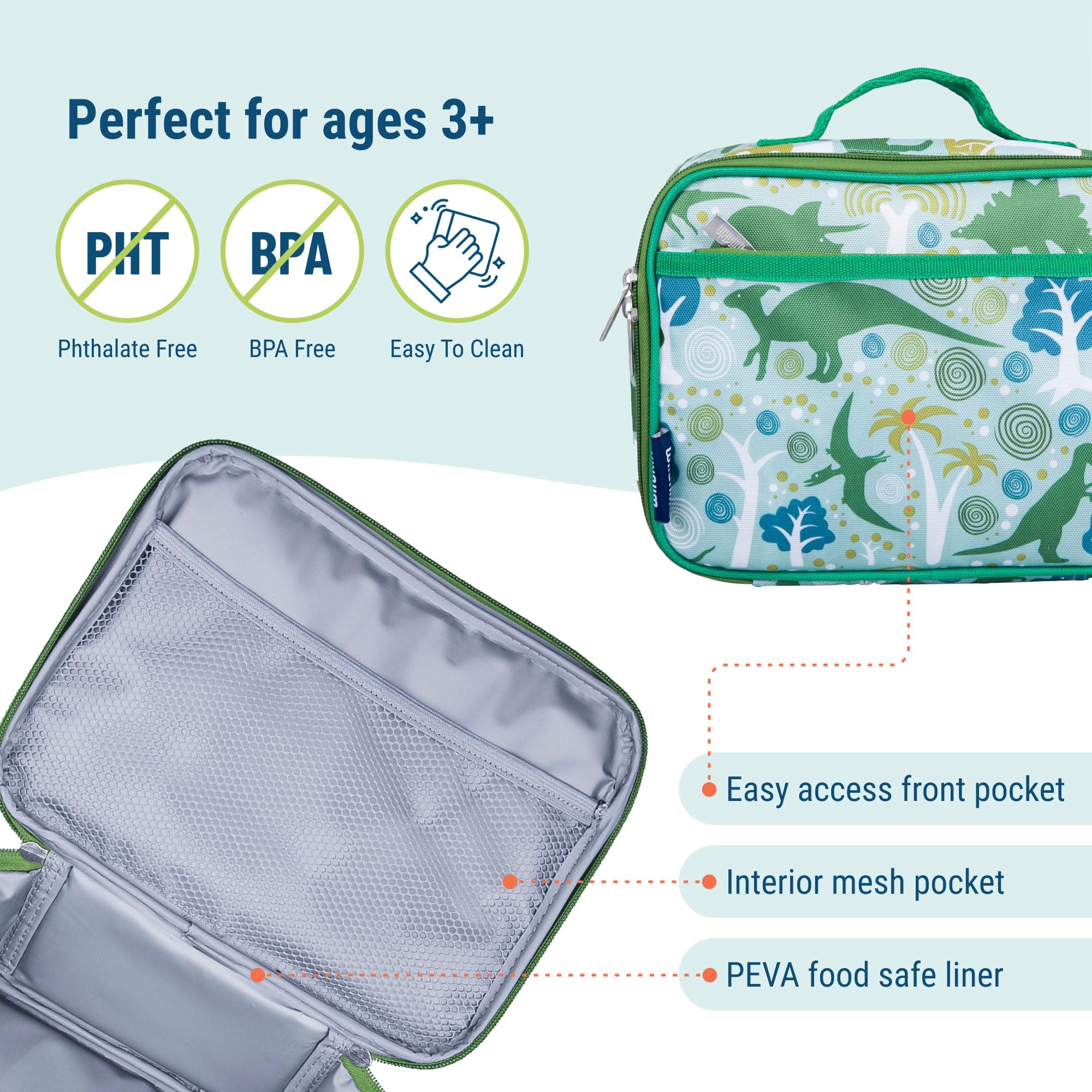 Wildkin Insulated Lunch Box Bag For Boys & Girls, Reusable Kids Lunch Box Is Perfect For Early Elementary Daycare School Travel,